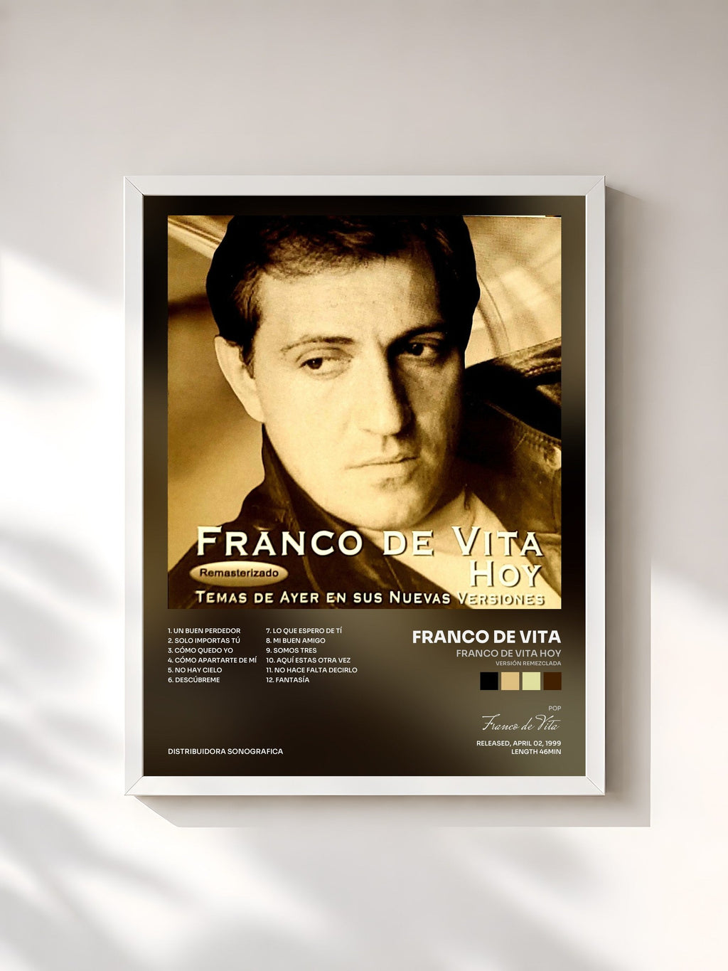 #blanc Tableau de l'album Franco de Vita Hoy (Versión Remezclada) de Franco de Vita, cadre blanc, imprimé et encadré en France