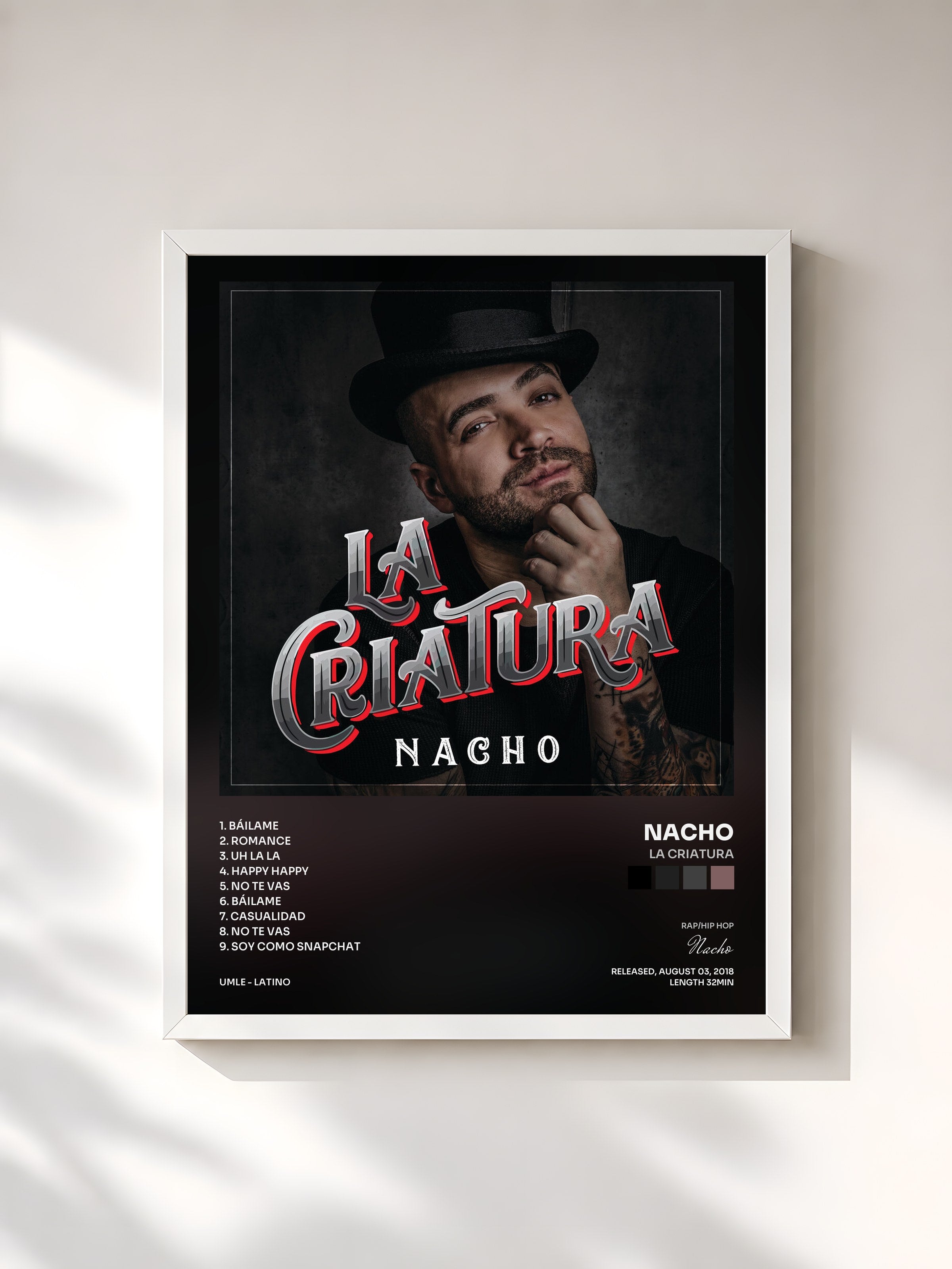 #blanc Tableau de l'album La Criatura de Nacho, cadre blanc, imprimé et encadré en France