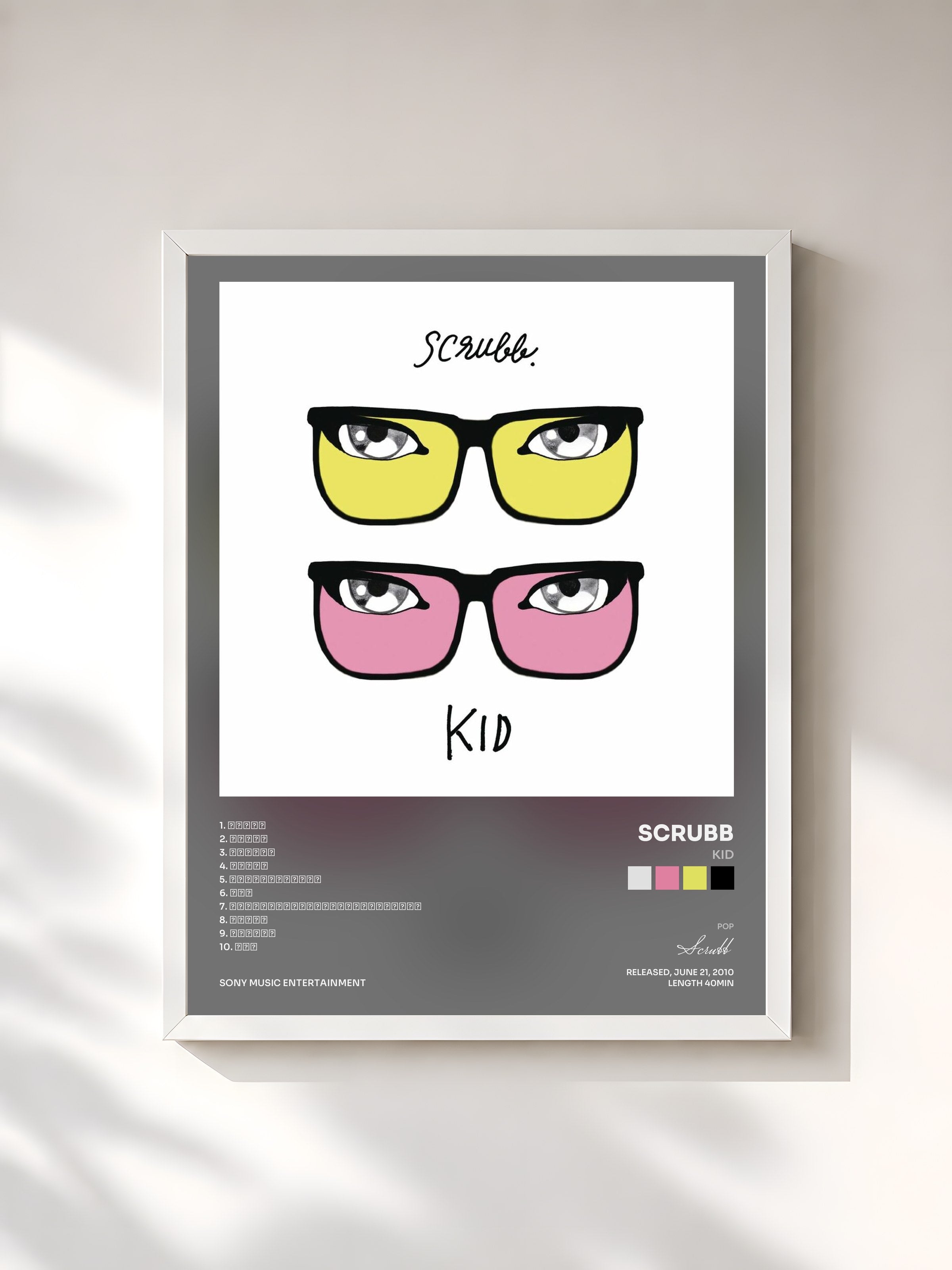 #blanc Tableau de l'album KID de Scrubb, cadre blanc, imprimé et encadré en France