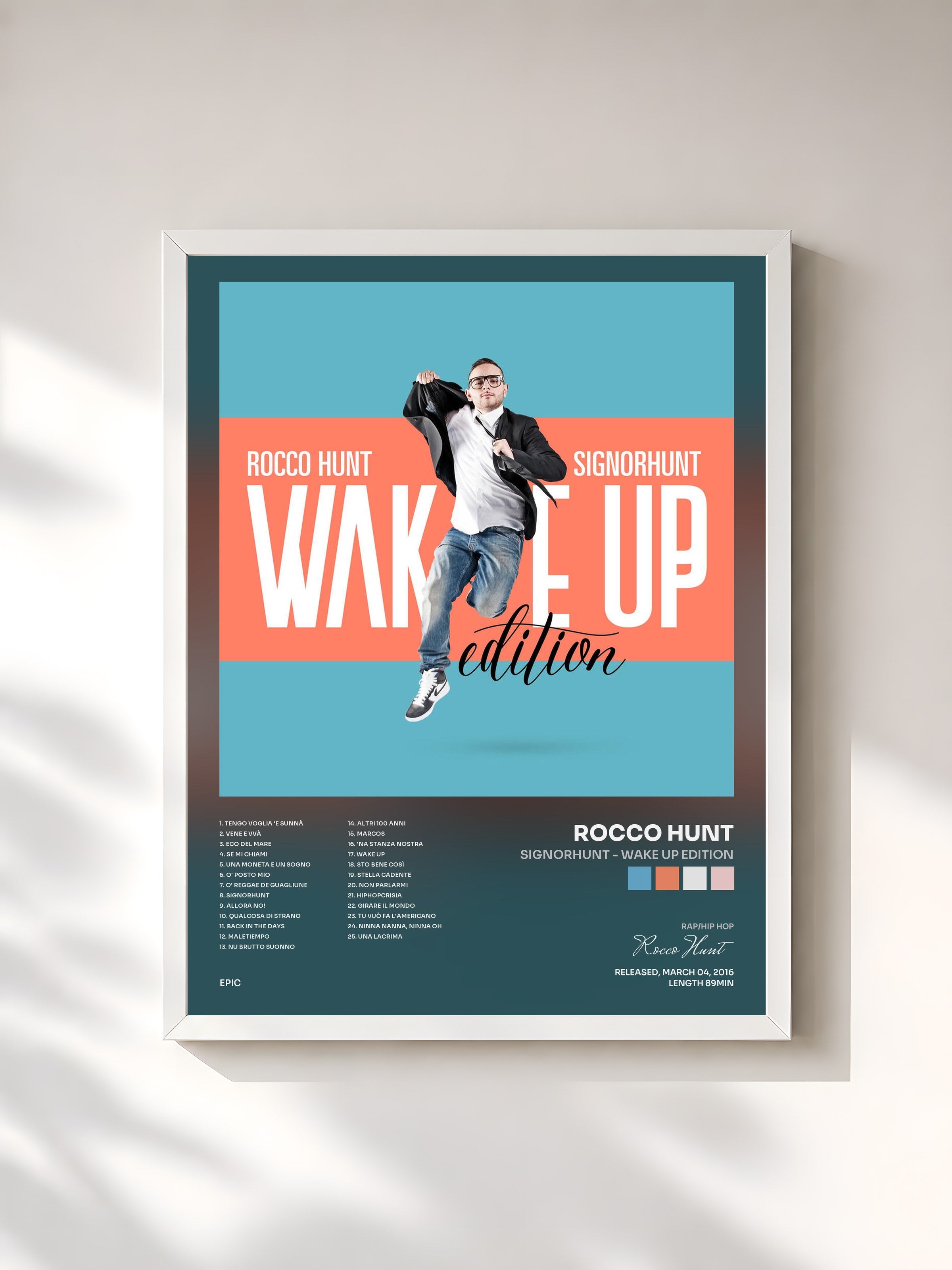 #blanc Tableau de l'album SignorHunt - Wake Up Edition de Rocco Hunt, cadre blanc, imprimé et encadré en France