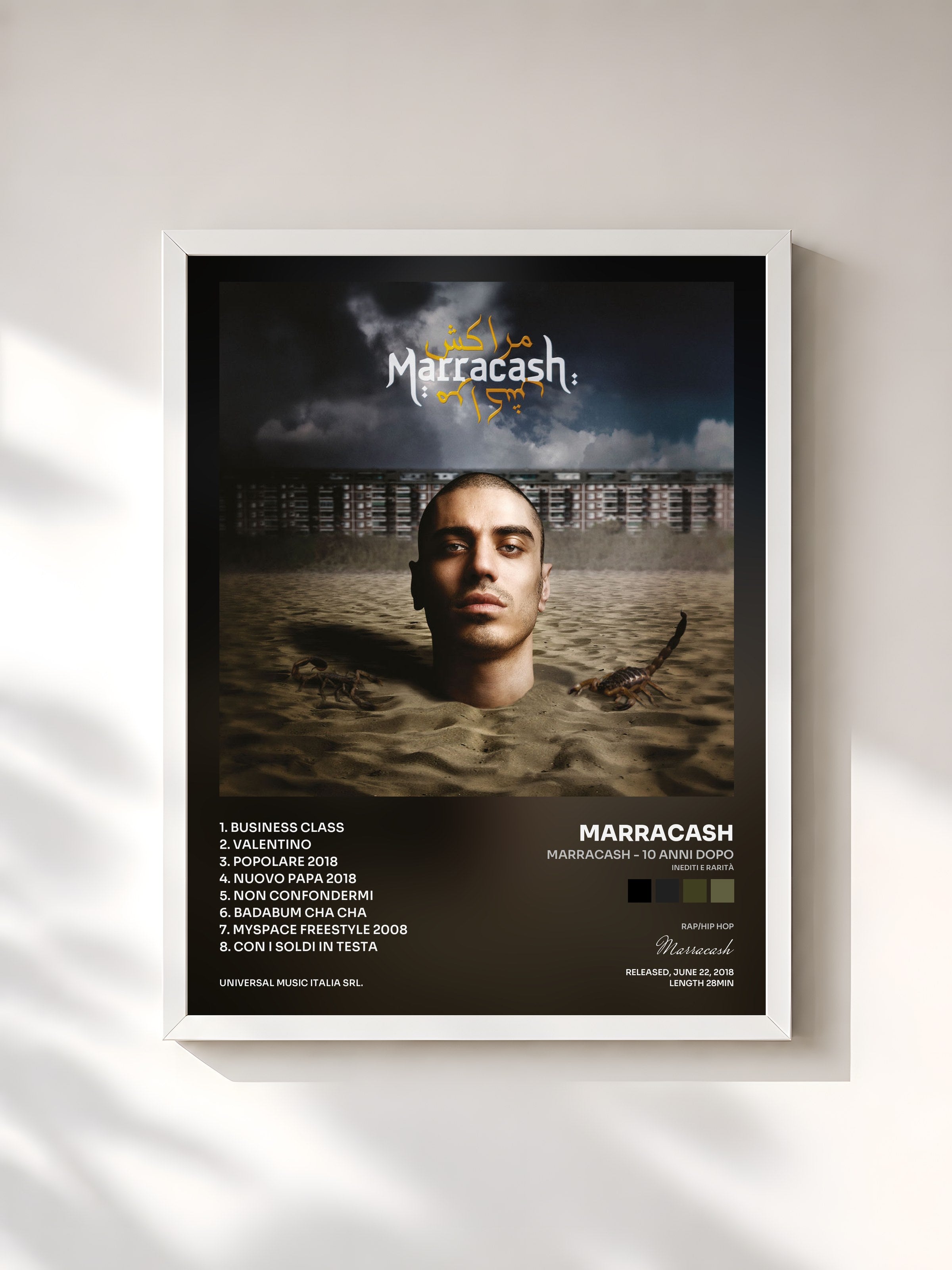 #blanc Tableau de l'album Marracash - 10 Anni Dopo (Inediti e Rarità) de Marracash, cadre blanc, imprimé et encadré en France