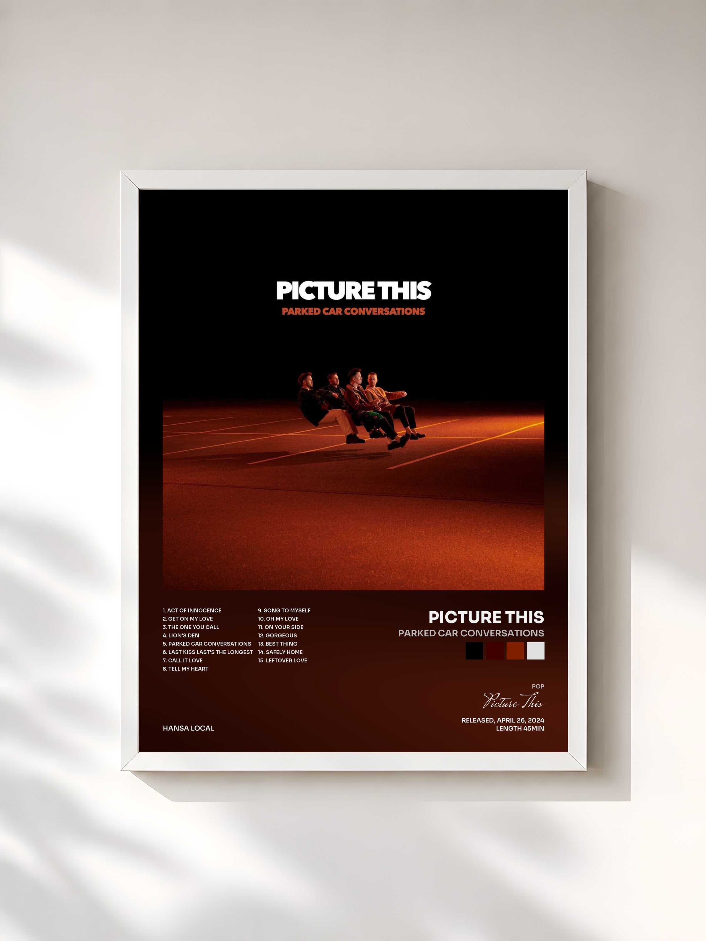 #blanc Tableau de l'album Parked Car Conversations de Picture This, cadre blanc, imprimé et encadré en France