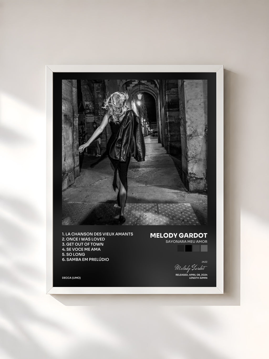 #blanc Tableau de l'album Sayonara Meu Amor de Melody Gardot, cadre blanc, imprimé et encadré en France