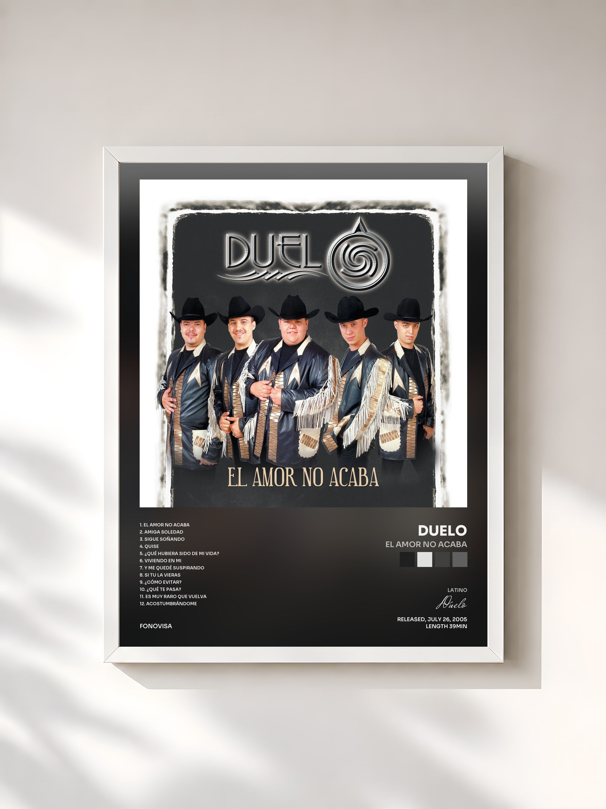 #blanc Tableau de l'album El Amor No Acaba de Duelo, cadre blanc, imprimé et encadré en France
