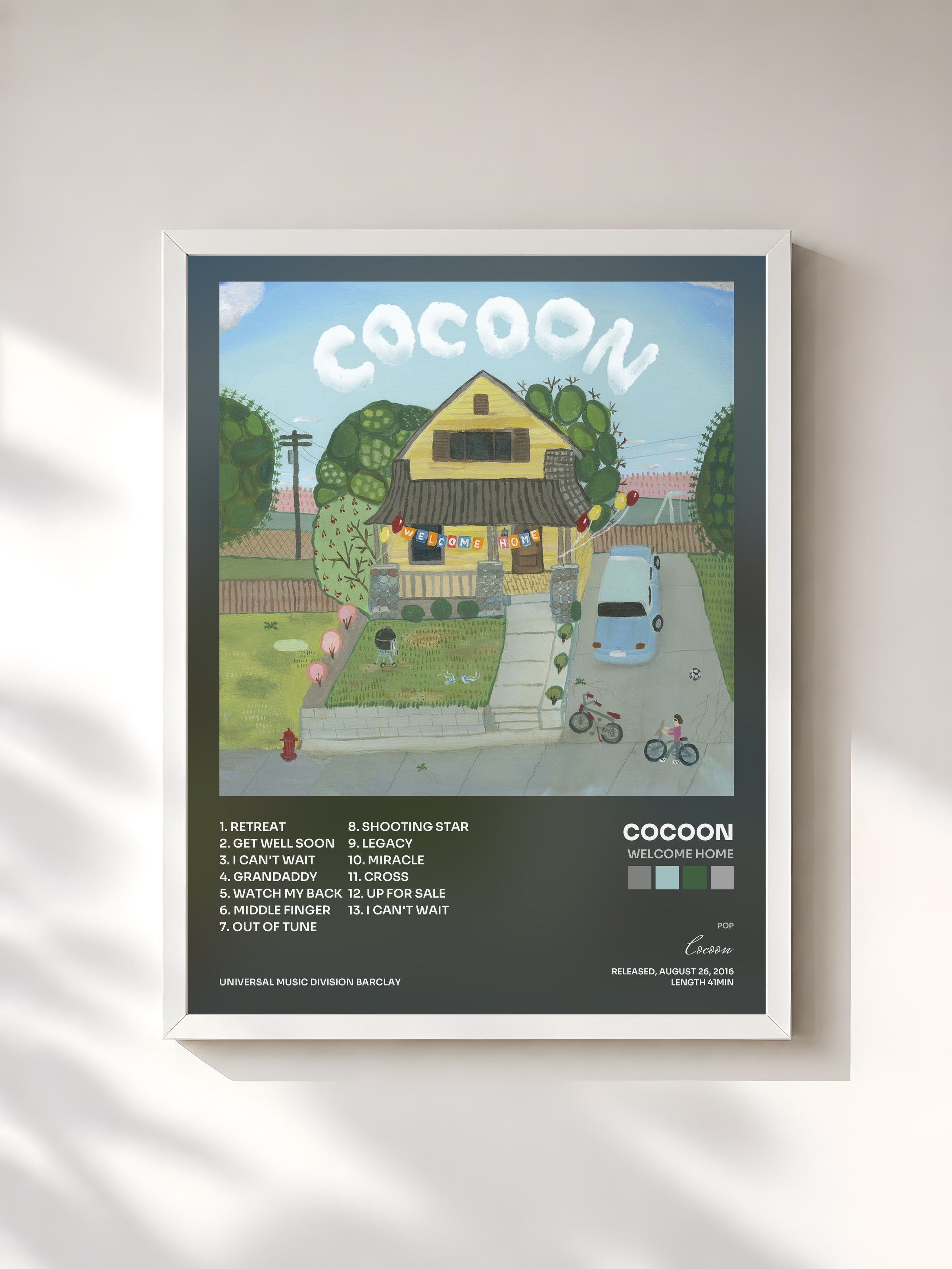 #blanc Tableau de l'album Welcome Home de Cocoon, cadre blanc, imprimé et encadré en France