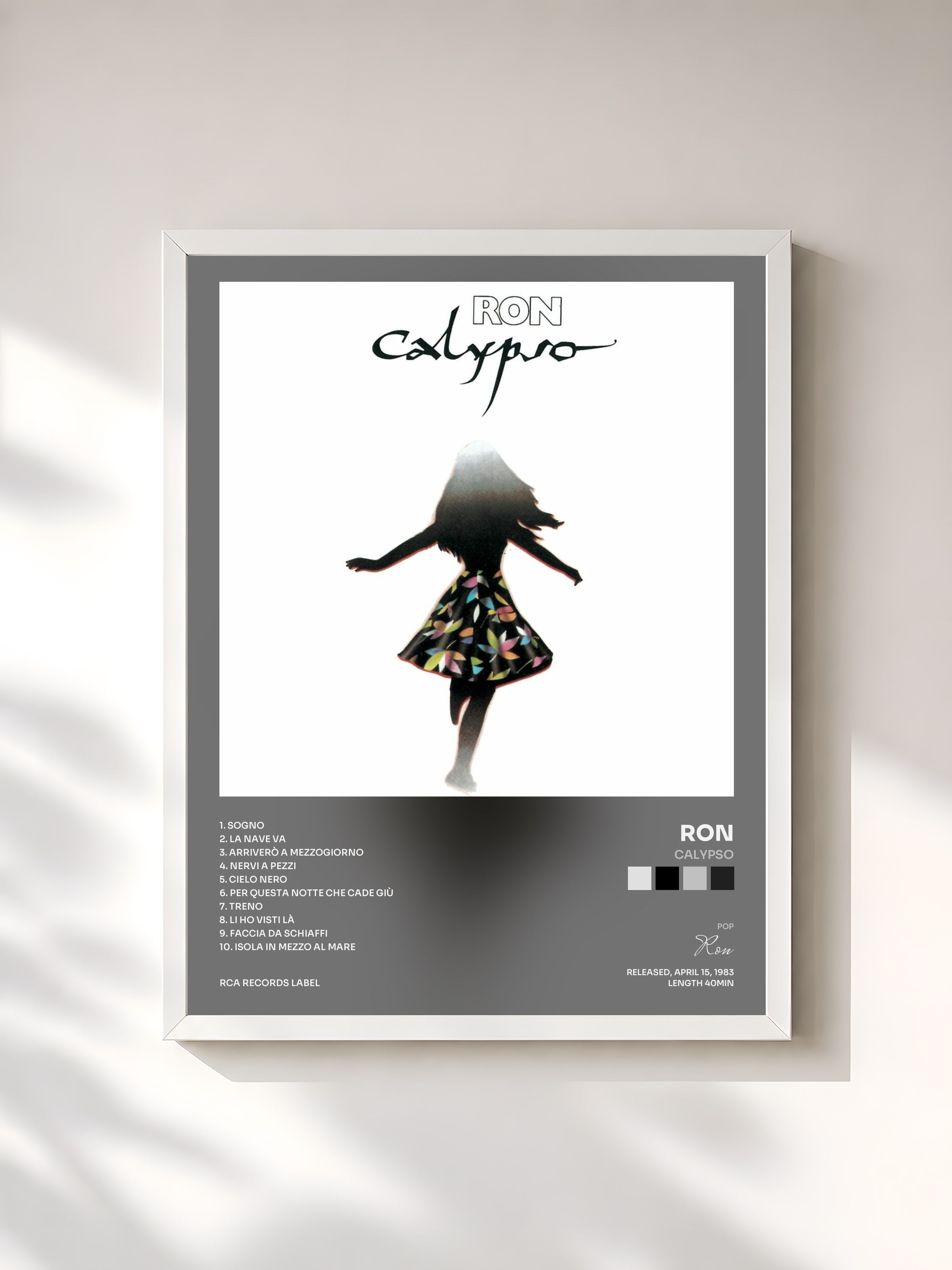 #blanc Tableau de l'album Calypso de Ron, cadre blanc, imprimé et encadré en France