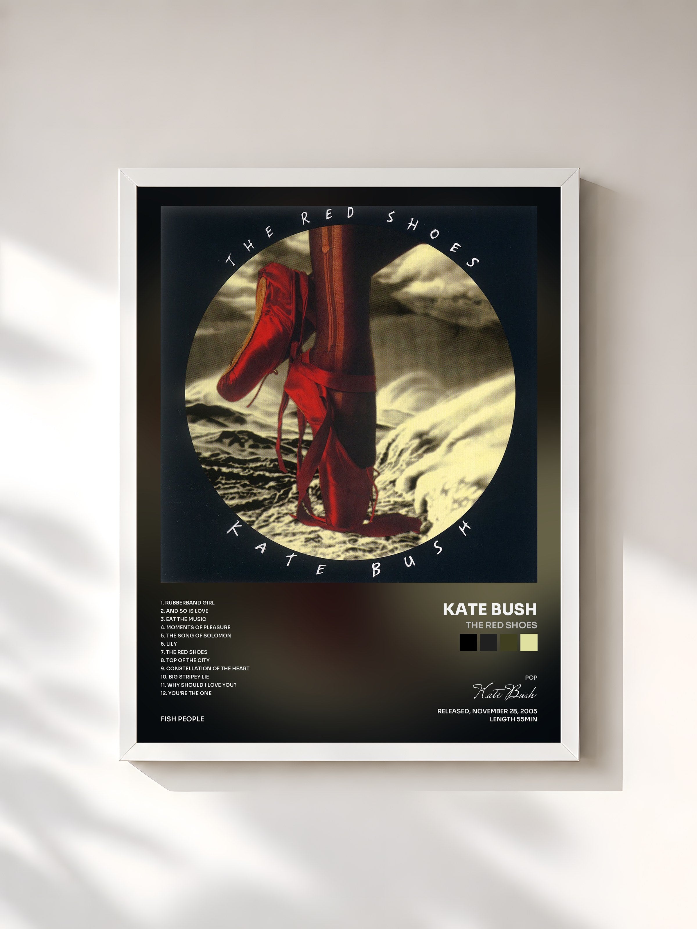 #blanc Tableau de l'album The Red Shoes de Kate Bush, cadre blanc, imprimé et encadré en France
