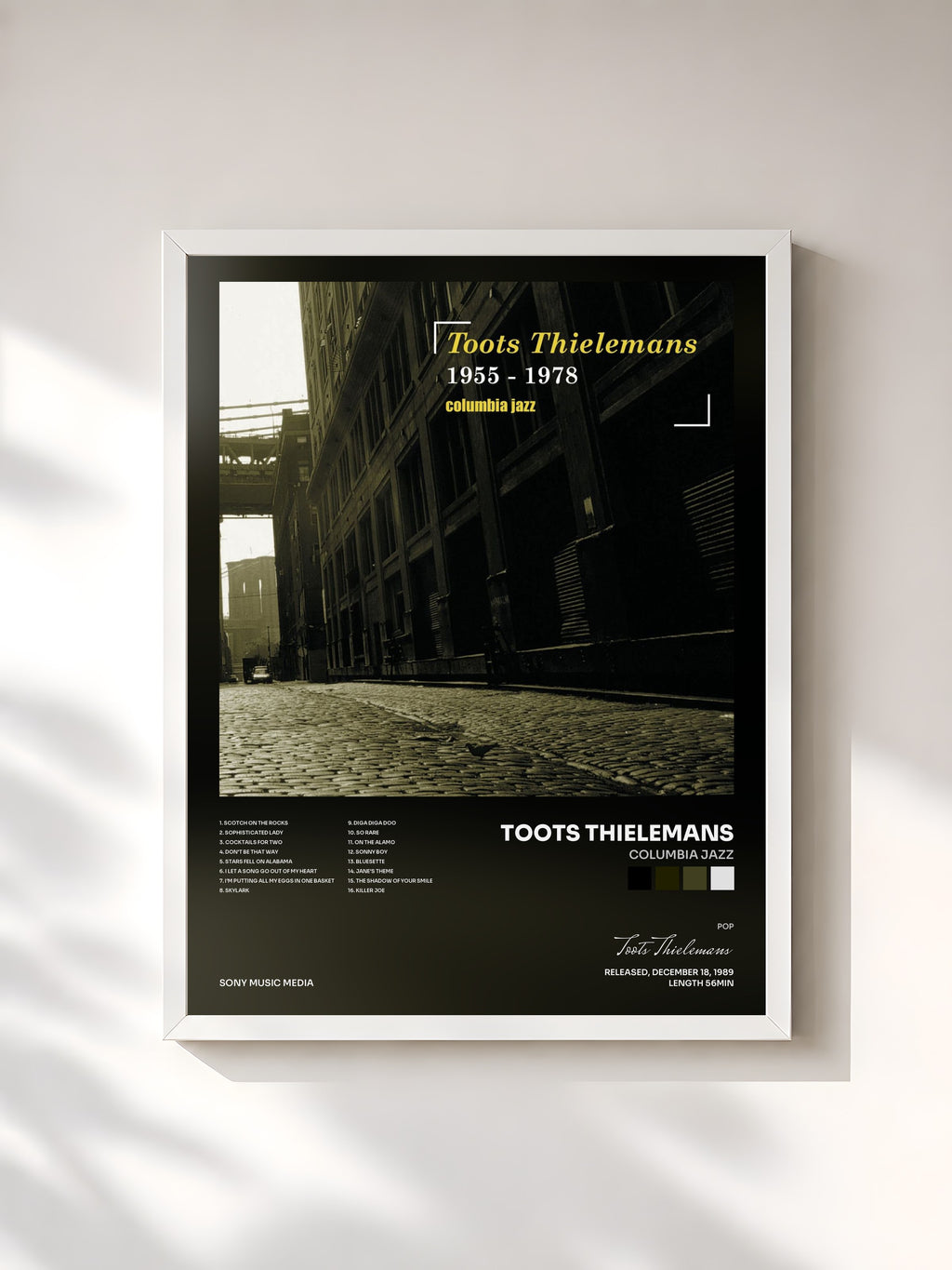 #blanc Columbia Jazz by Toots Thielemans as a framed art print, white frame, printed and framed in France