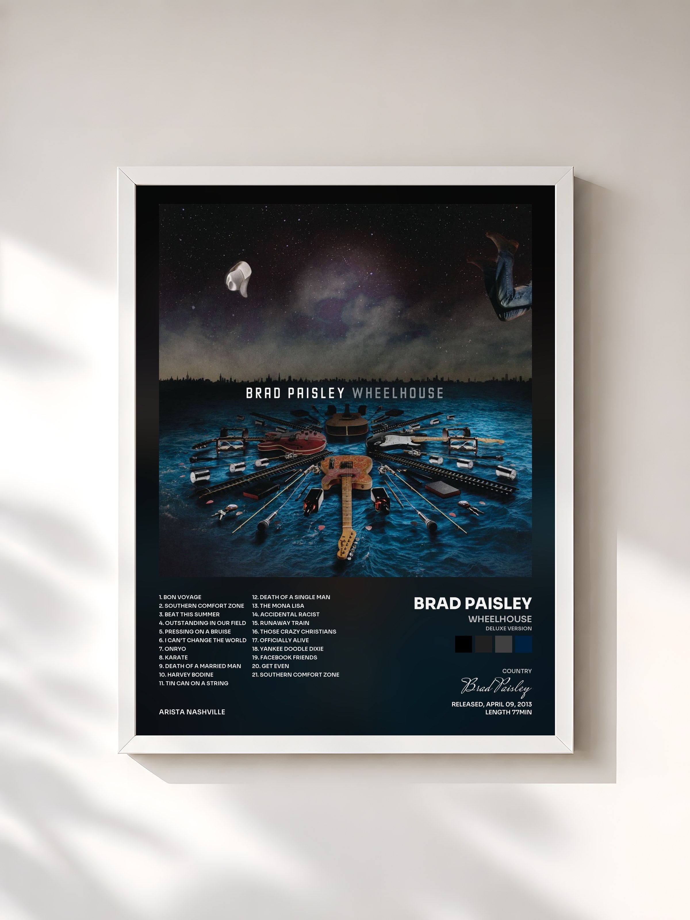 #blanc Tableau de l'album Wheelhouse (Deluxe Version) de Brad Paisley, cadre blanc, imprimé et encadré en France