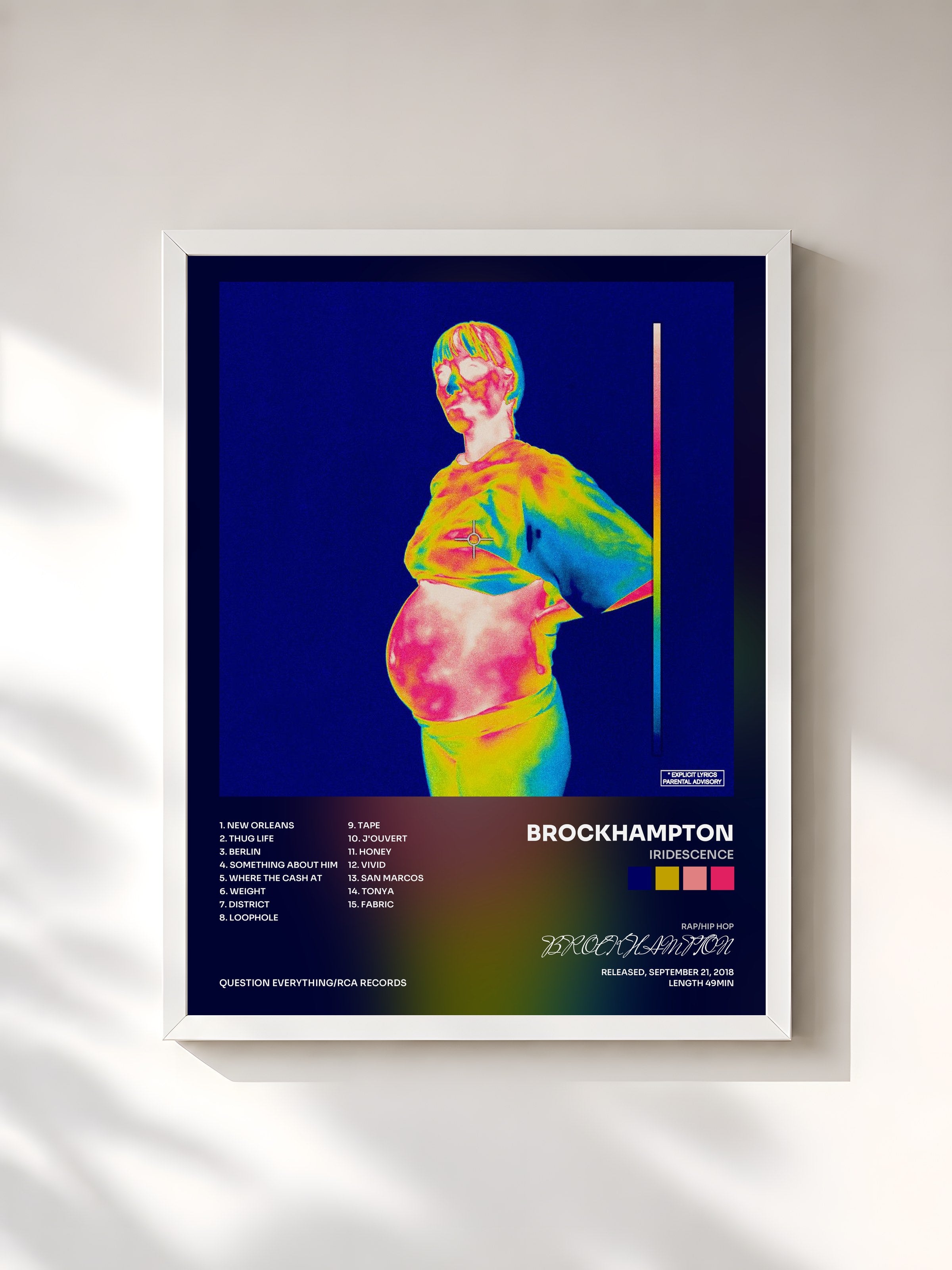 #blanc Tableau de l'album iridescence de BROCKHAMPTON, cadre blanc, imprimé et encadré en France