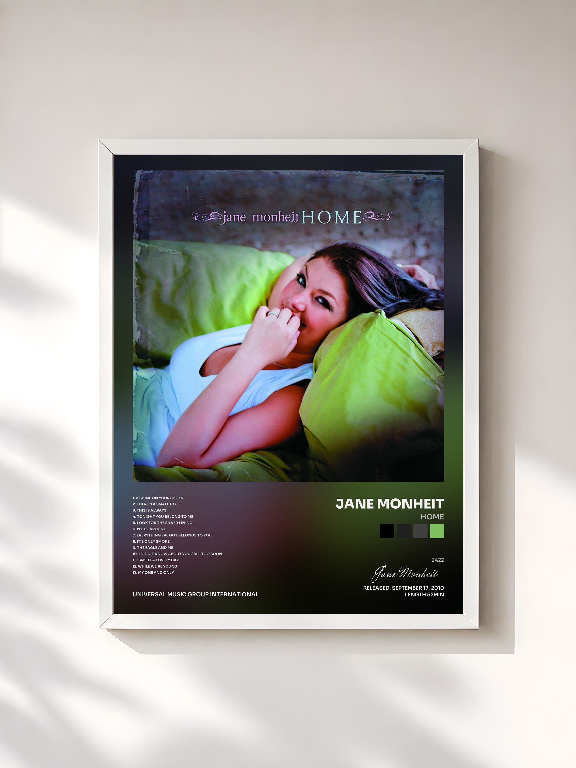 #blanc Tableau de l'album Home de Jane Monheit, cadre blanc, imprimé et encadré en France