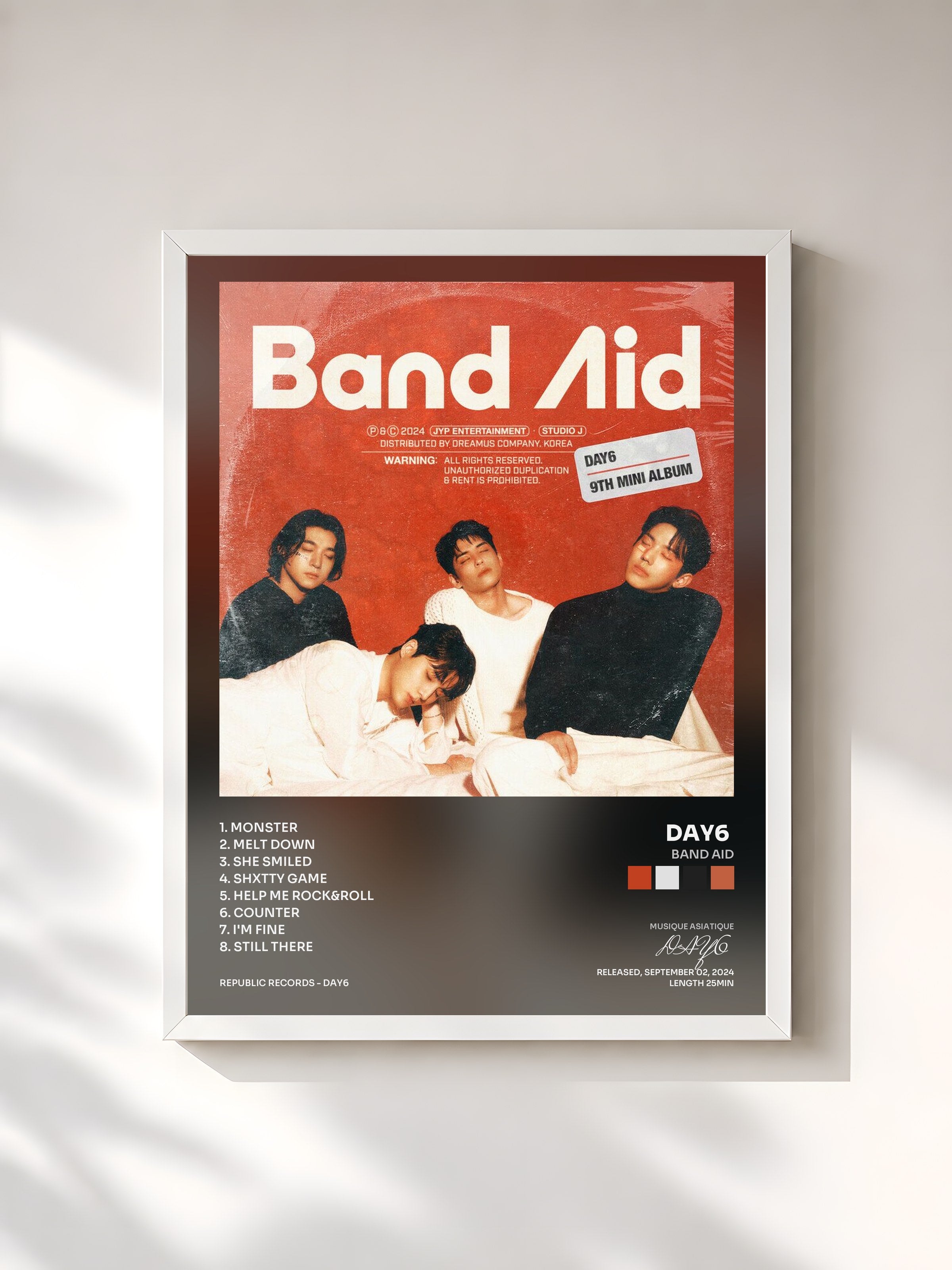 #blanc Tableau de l'album Band Aid de DAY6 , cadre blanc, imprimé et encadré en France
