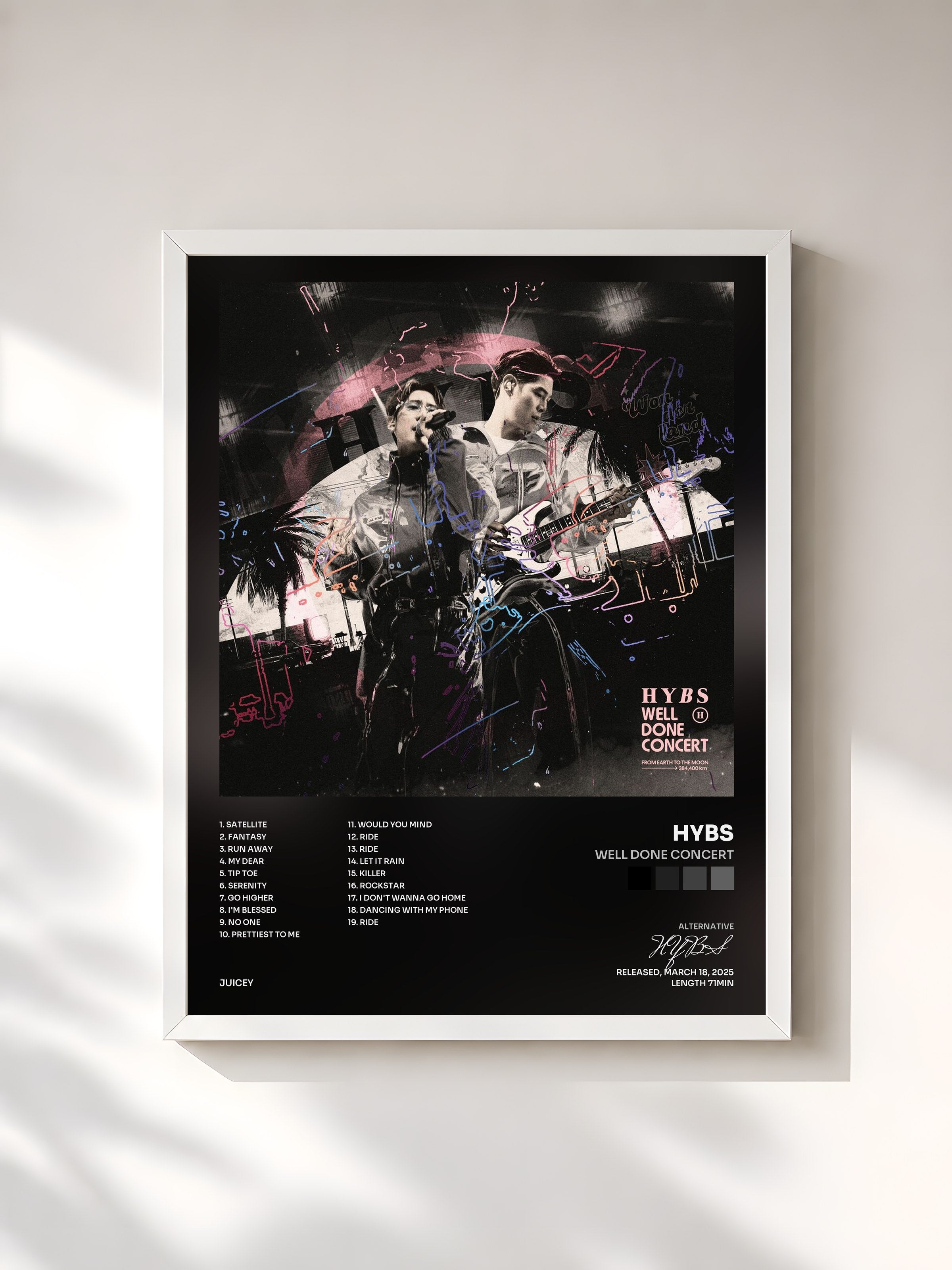#blanc Tableau de l'album Well Done Concert de HYBS, cadre blanc, imprimé et encadré en France