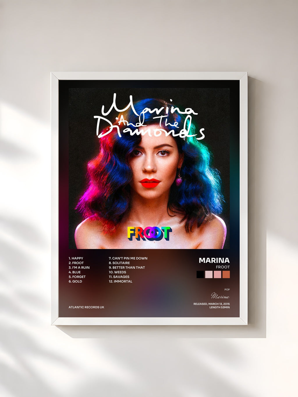 #blanc Tableau de l'album Froot de Marina, cadre blanc, imprimé et encadré en France