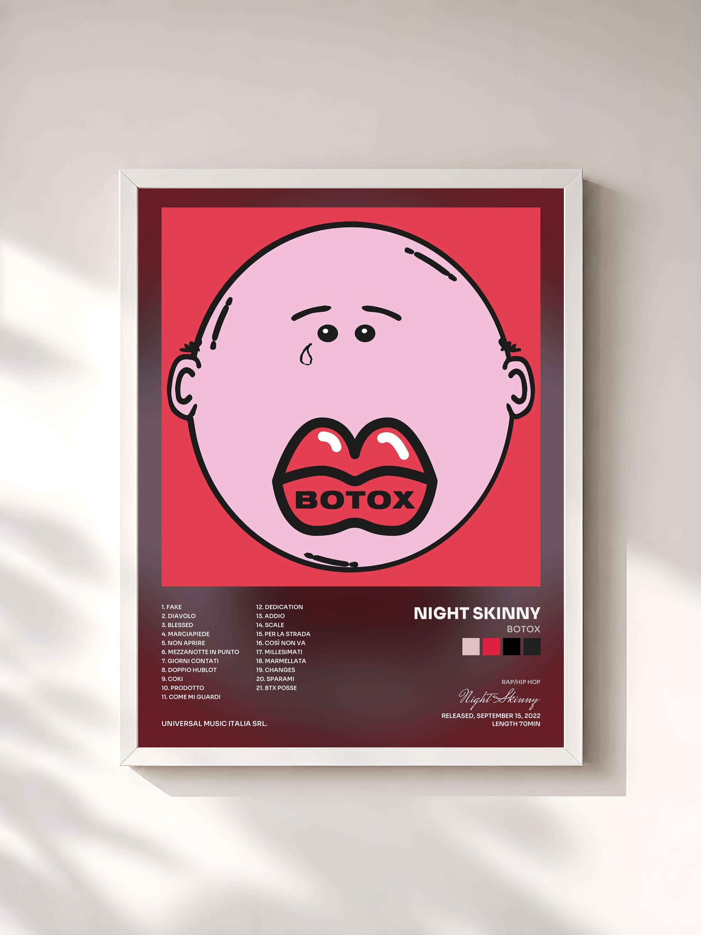 #blanc Tableau de l'album Botox de Night Skinny, cadre blanc, imprimé et encadré en France