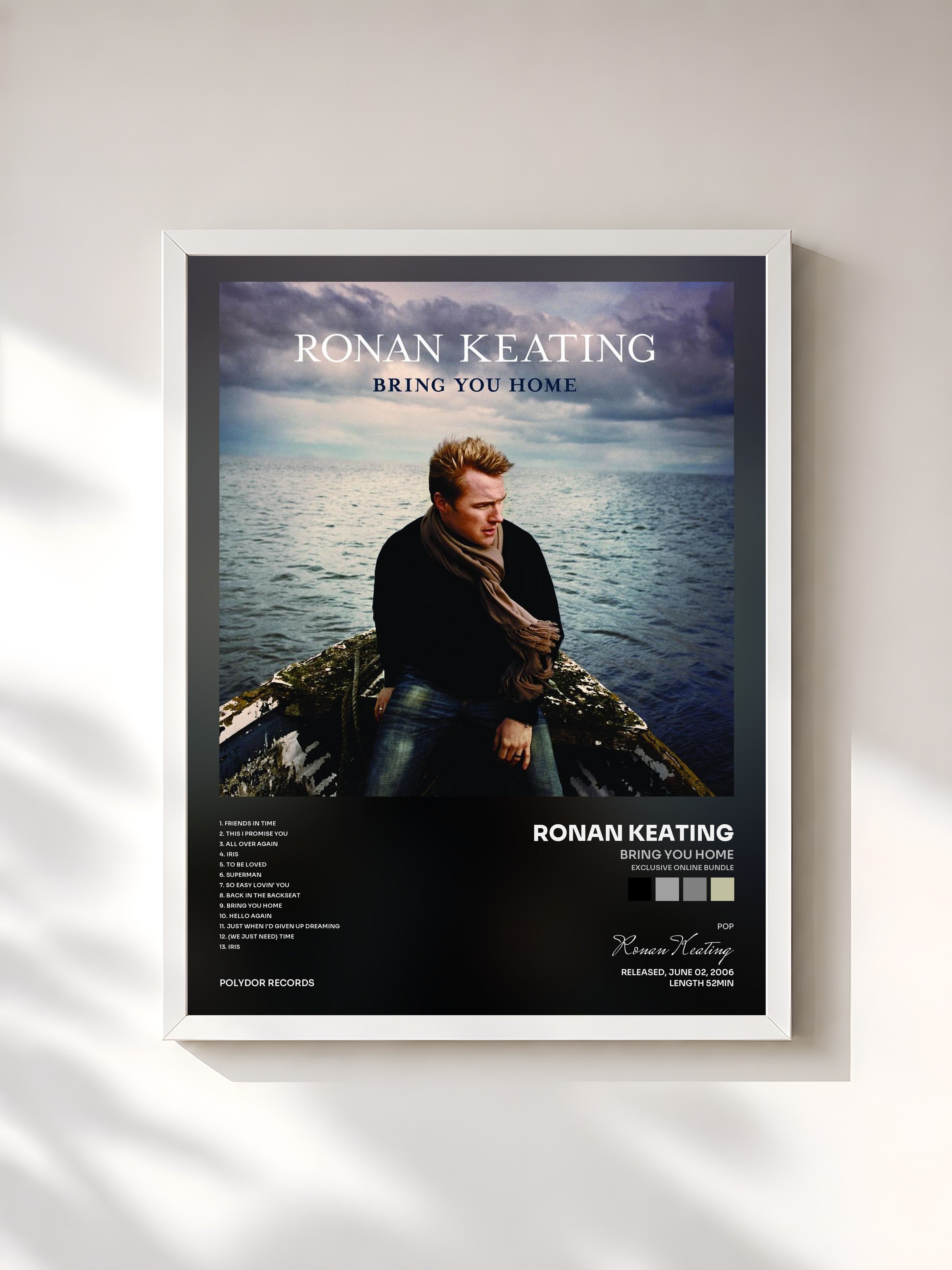 #blanc Tableau de l'album Bring You Home (exclusive online bundle) de Ronan Keating, cadre blanc, imprimé et encadré en France