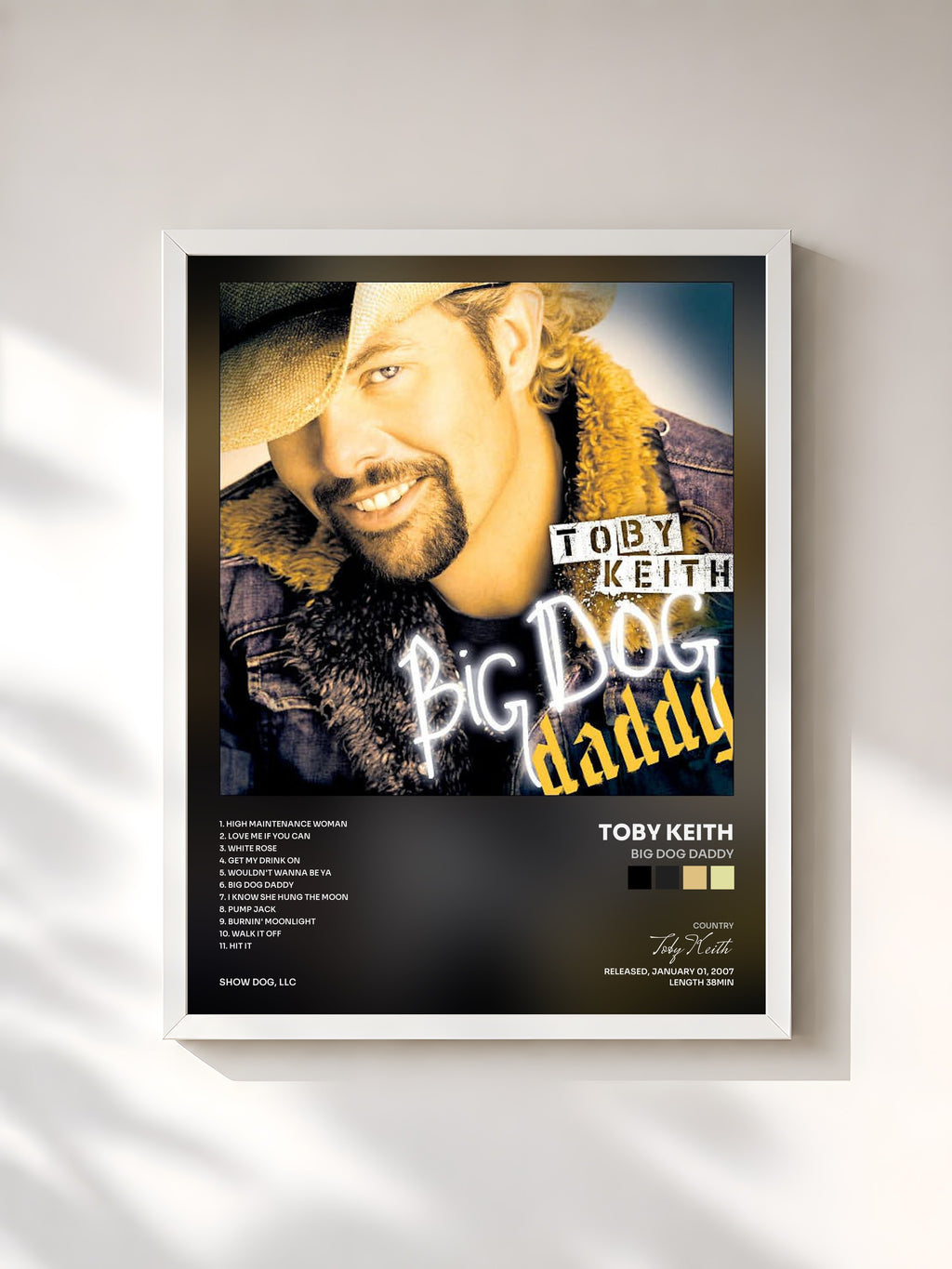#blanc Tableau de l'album Big Dog Daddy de Toby Keith, cadre blanc, imprimé et encadré en France