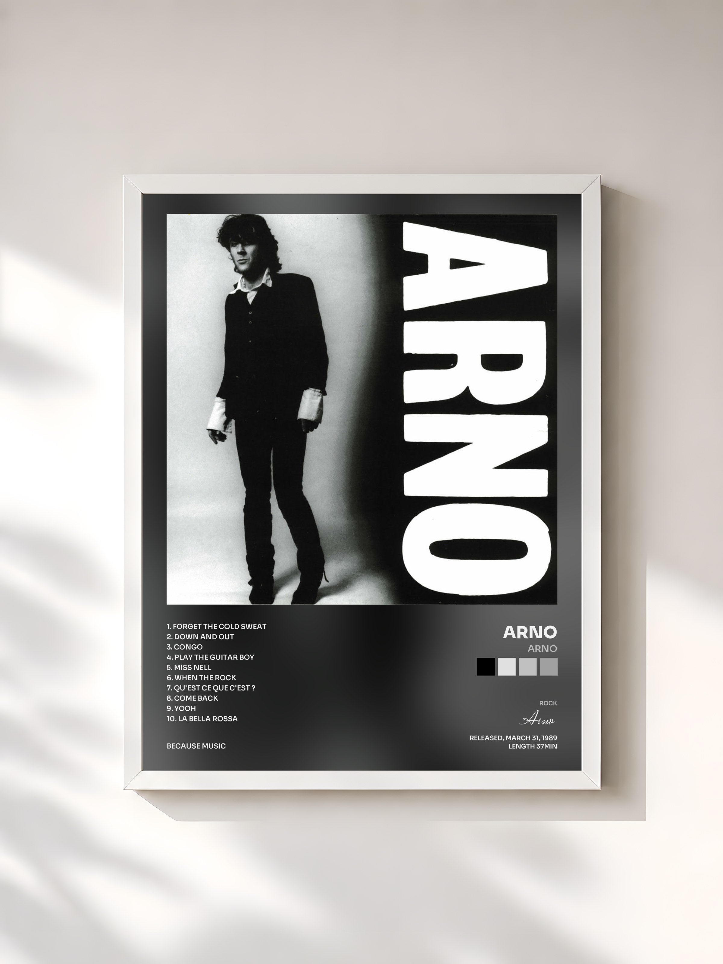 #blanc Tableau de l'album Arno de Arno, cadre blanc, imprimé et encadré en France