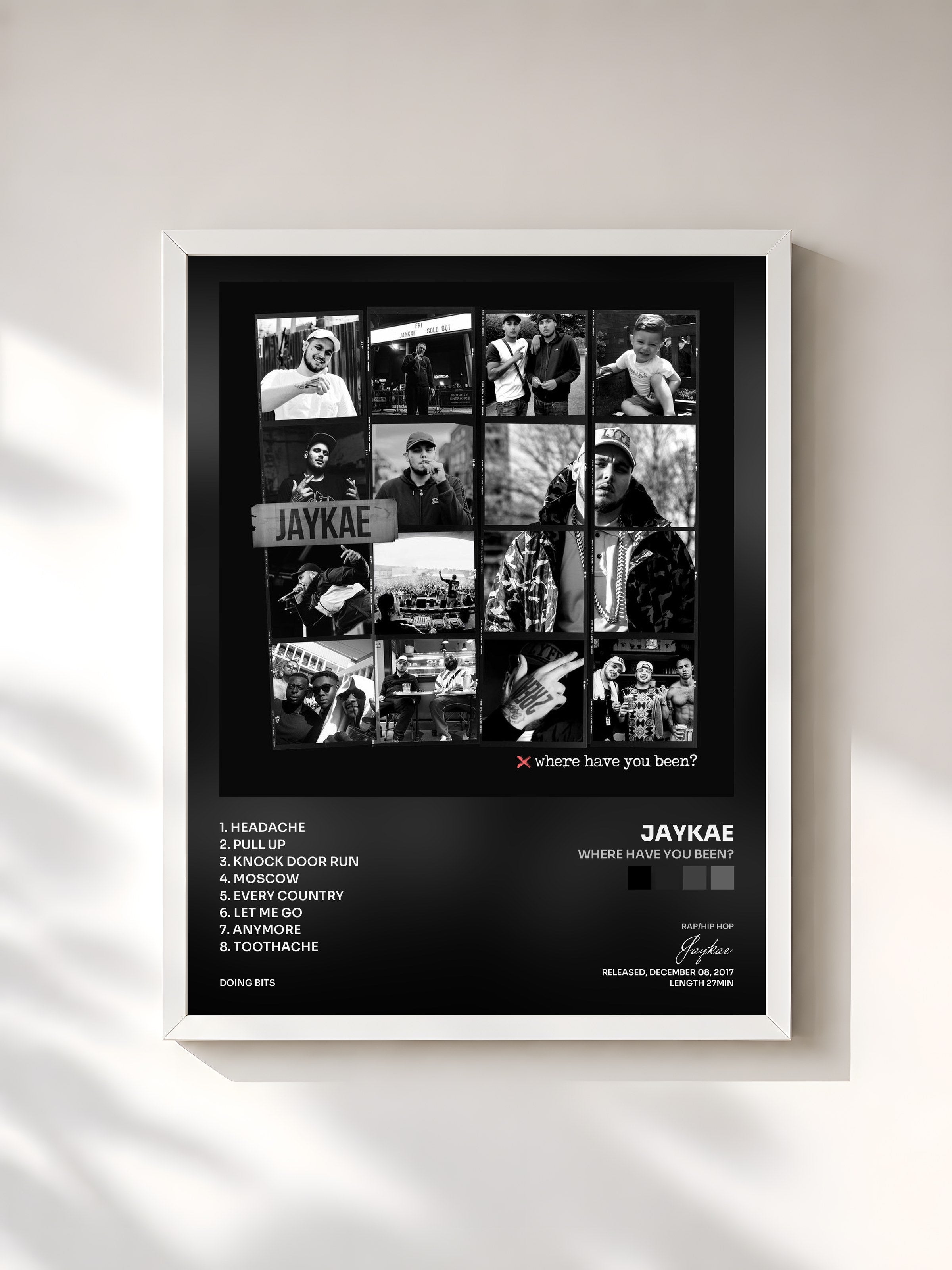 #blanc Tableau de l'album Where Have You Been? de Jaykae, cadre blanc, imprimé et encadré en France