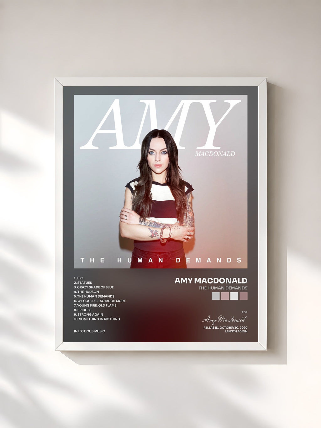 #blanc Tableau de l'album The Human Demands de Amy Macdonald, cadre blanc, imprimé et encadré en France