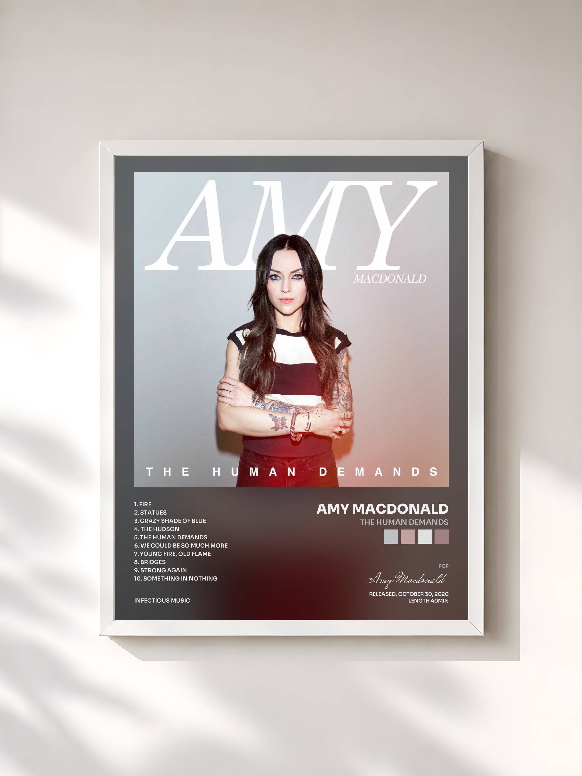 #blanc Tableau de l'album The Human Demands de Amy Macdonald, cadre blanc, imprimé et encadré en France