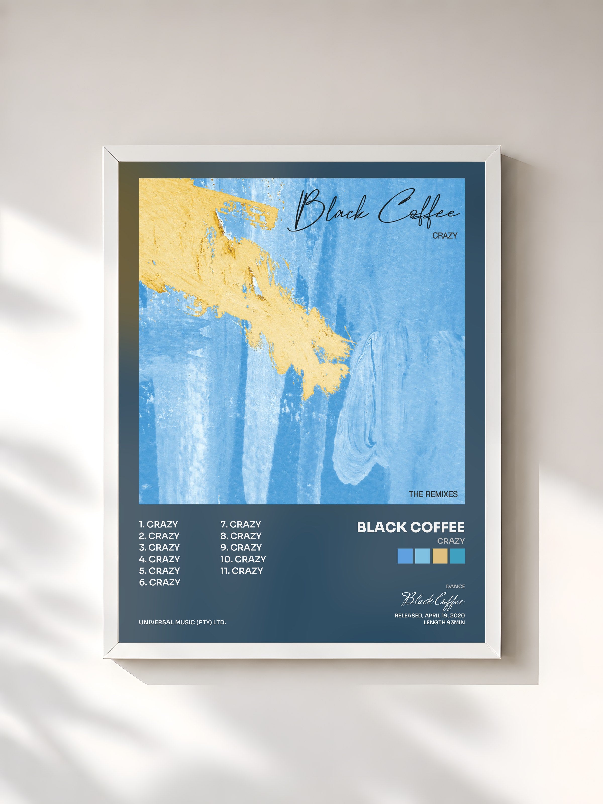 #blanc Tableau de l'album Crazy de Black Coffee, cadre blanc, imprimé et encadré en France