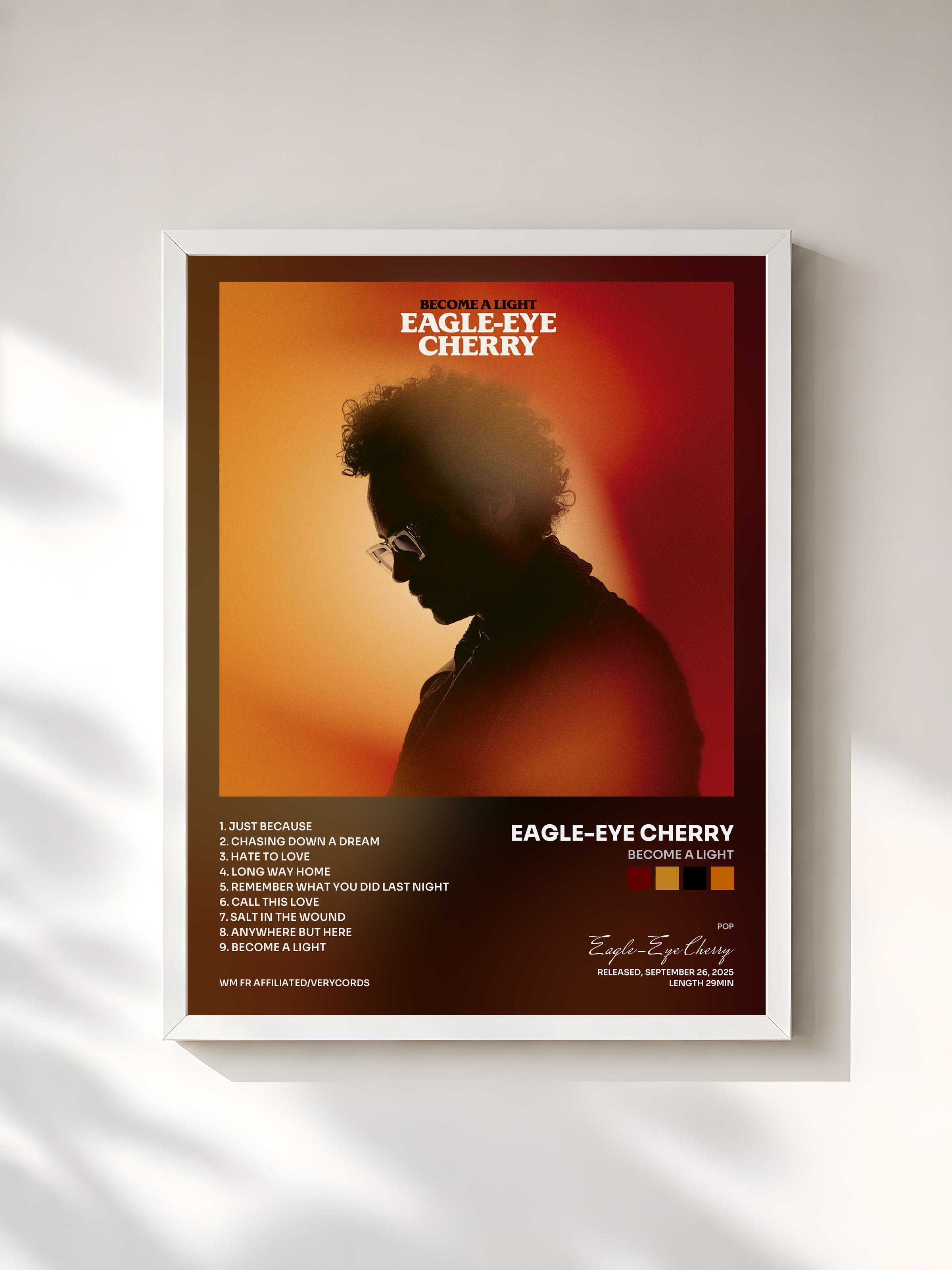#blanc Tableau de l'album Become a Light de Eagle-Eye Cherry, cadre blanc, imprimé et encadré en France
