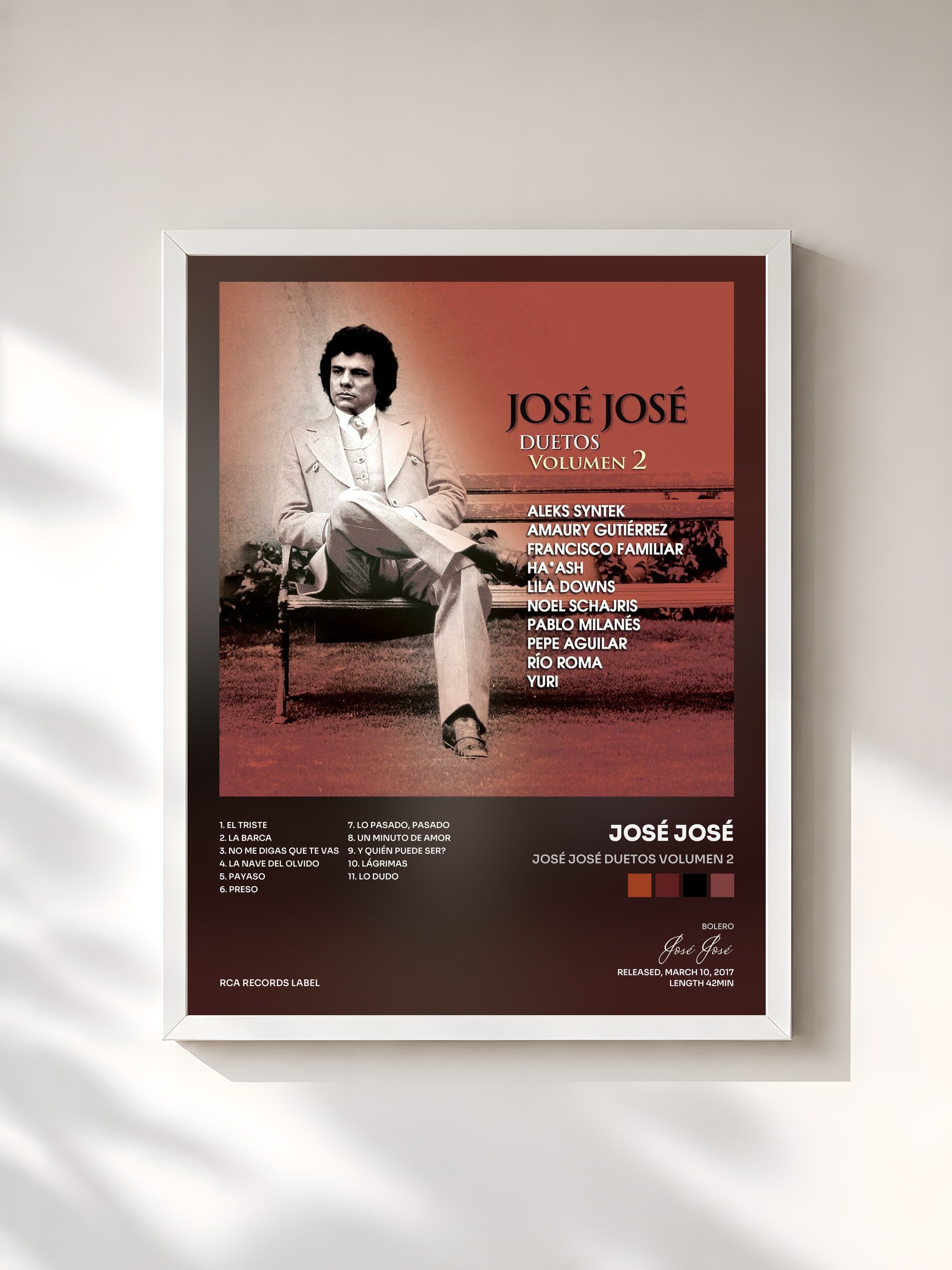 #blanc Tableau de l'album José José Duetos Volumen 2 de José José, cadre blanc, imprimé et encadré en France