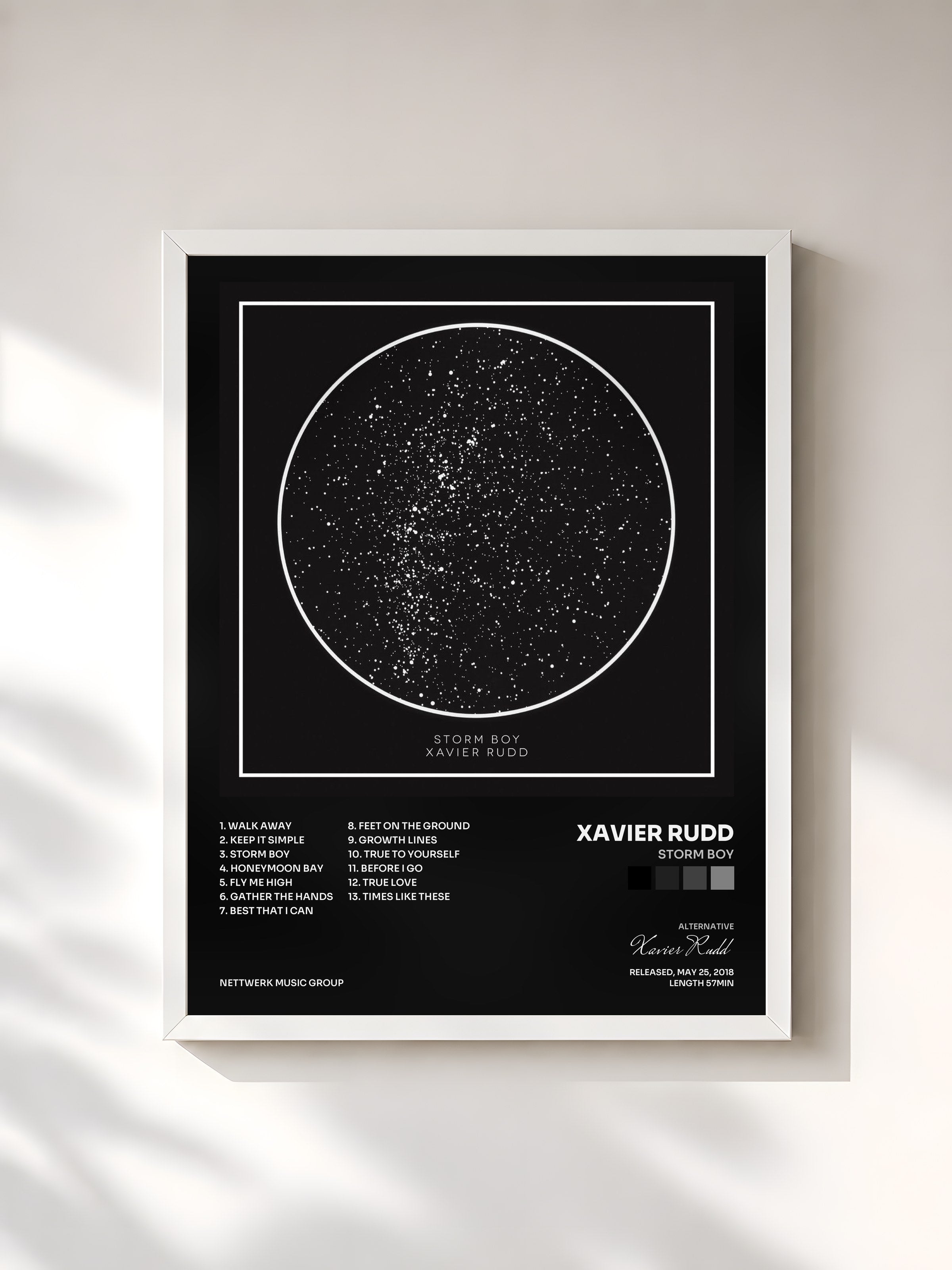 #blanc Tableau de l'album Storm Boy de Xavier Rudd, cadre blanc, imprimé et encadré en France
