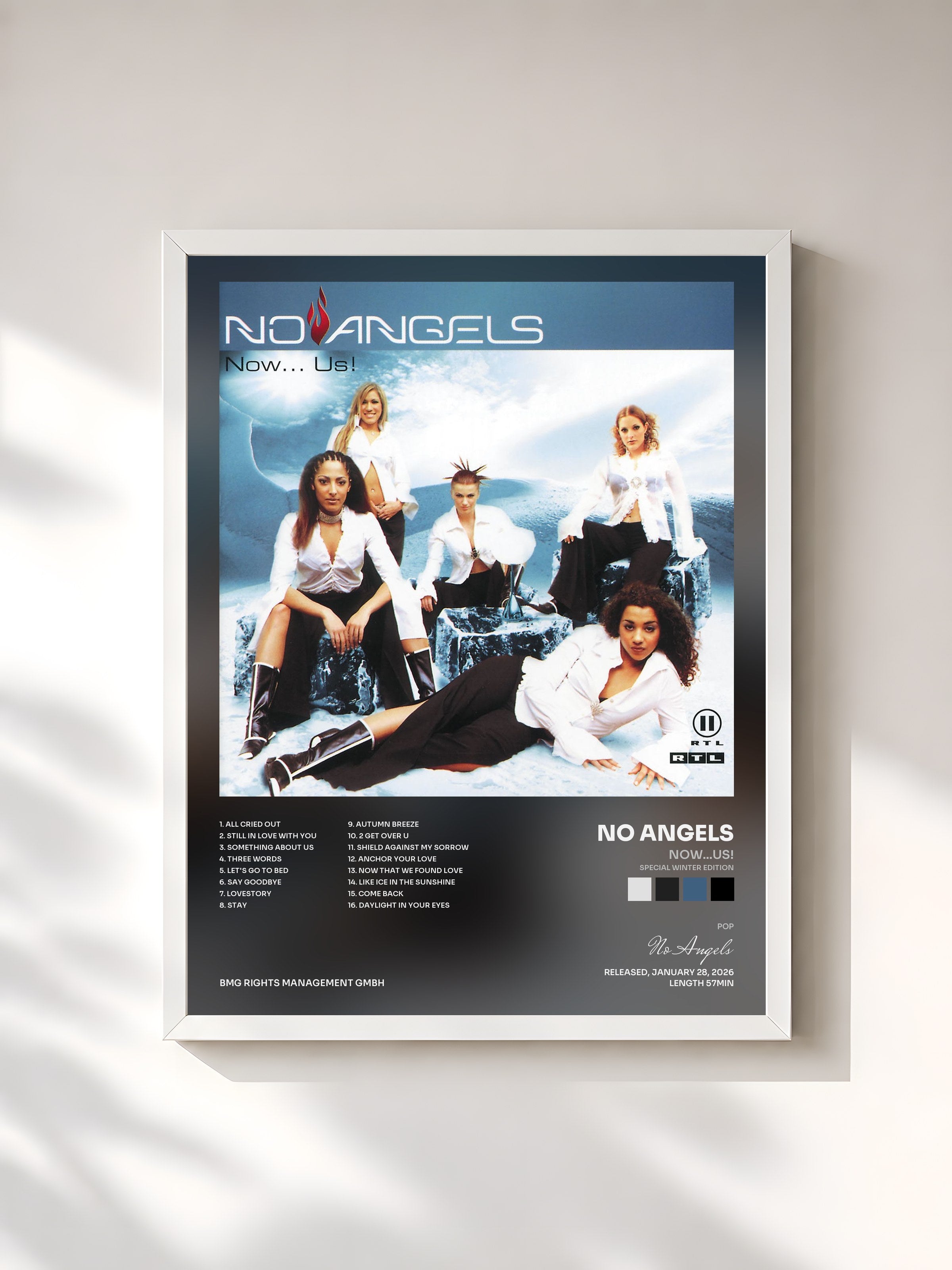 #blanc Tableau de l'album Now...US! (Special Winter Edition) de No Angels, cadre blanc, imprimé et encadré en France