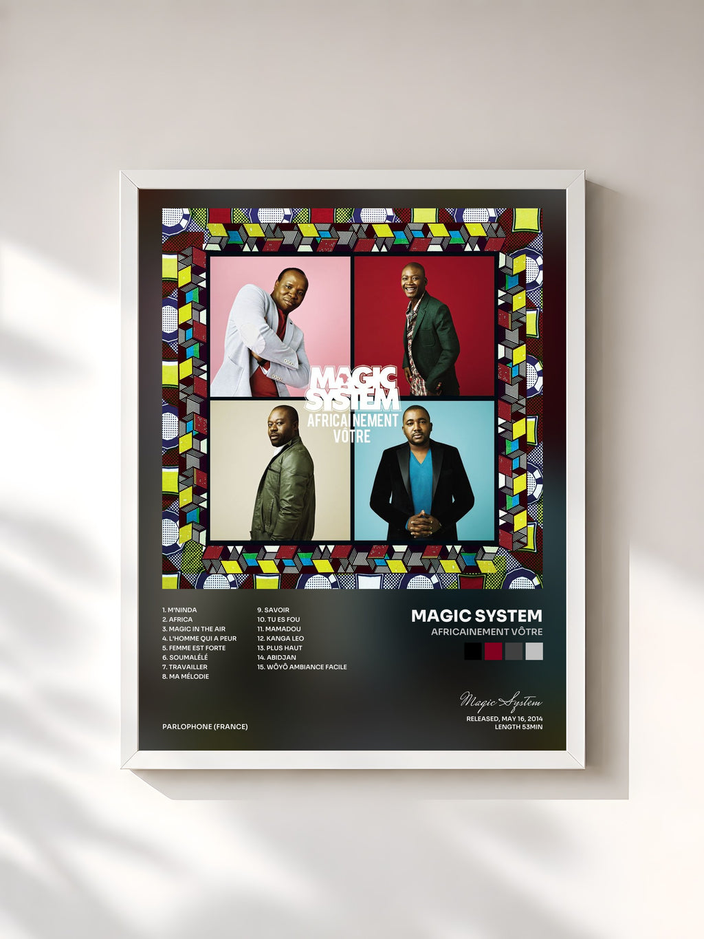 #blanc Tableau de l'album Africainement vôtre de Magic System, cadre blanc, imprimé et encadré en France