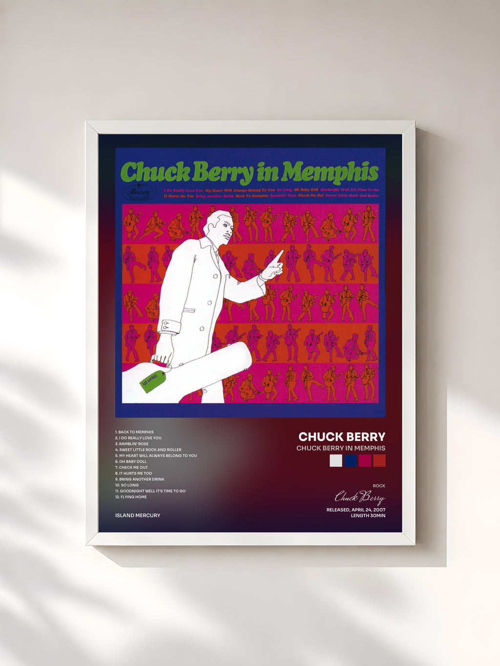 #blanc Tableau de l'album Chuck Berry In Memphis de Chuck Berry, cadre blanc, imprimé et encadré en France