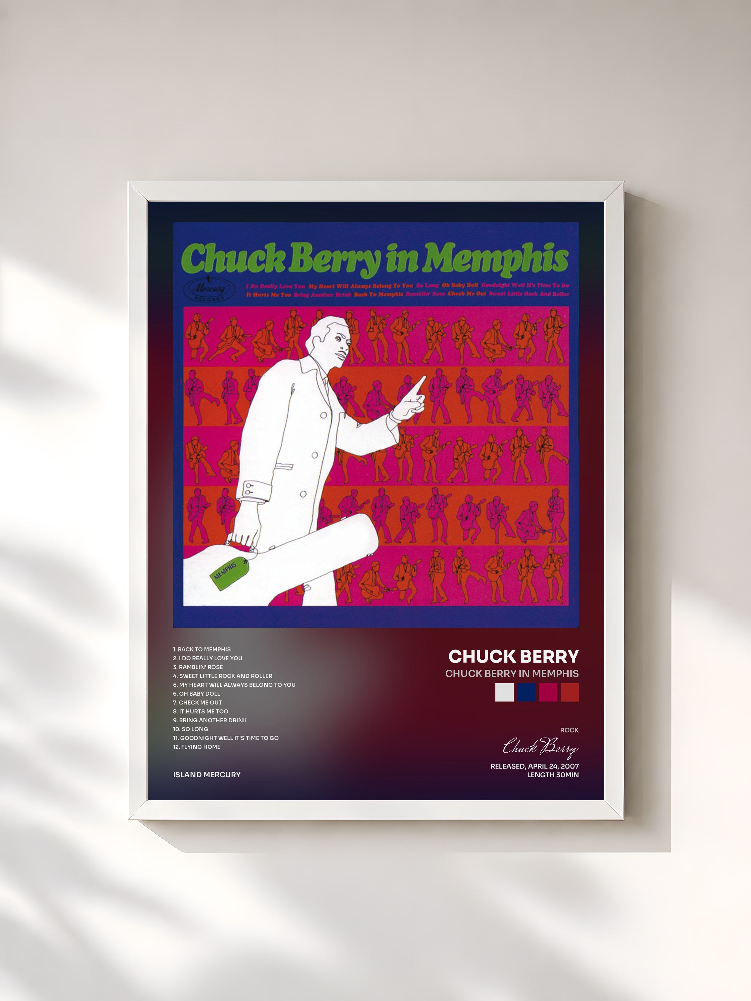#blanc Tableau de l'album Chuck Berry In Memphis de Chuck Berry, cadre blanc, imprimé et encadré en France