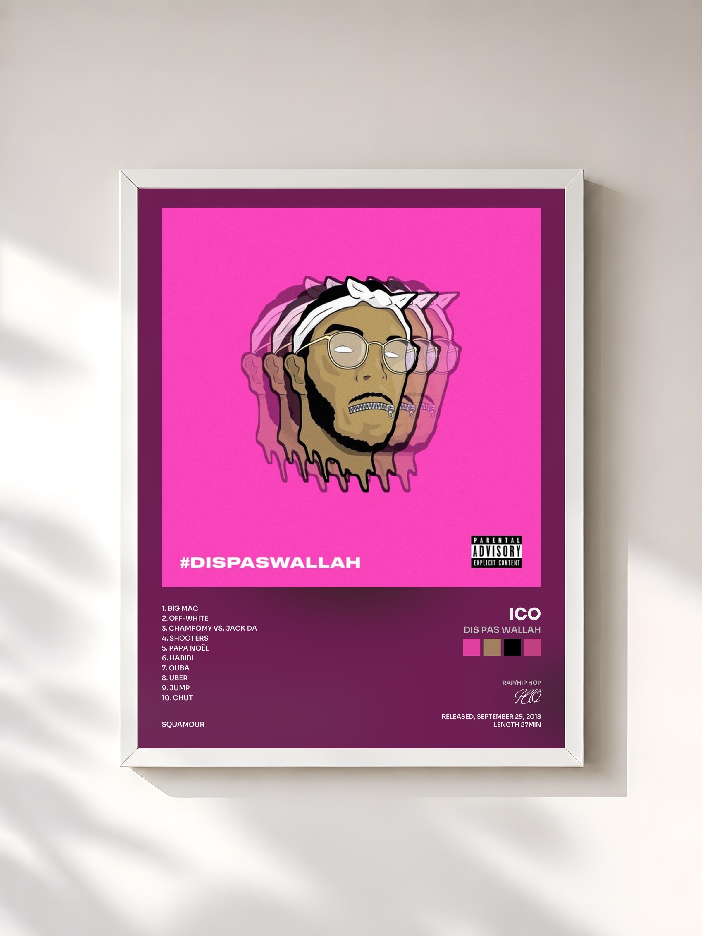 #blanc Tableau de l'album Dis Pas Wallah de ICO, cadre blanc, imprimé et encadré en France