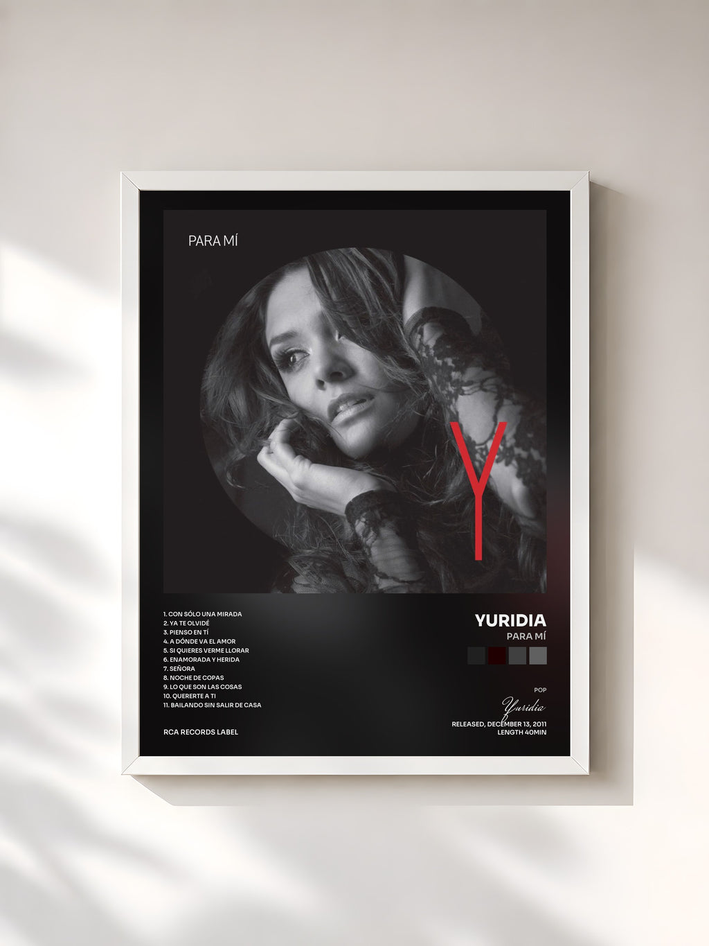 #blanc Tableau de l'album Para Mí de Yuridia, cadre blanc, imprimé et encadré en France