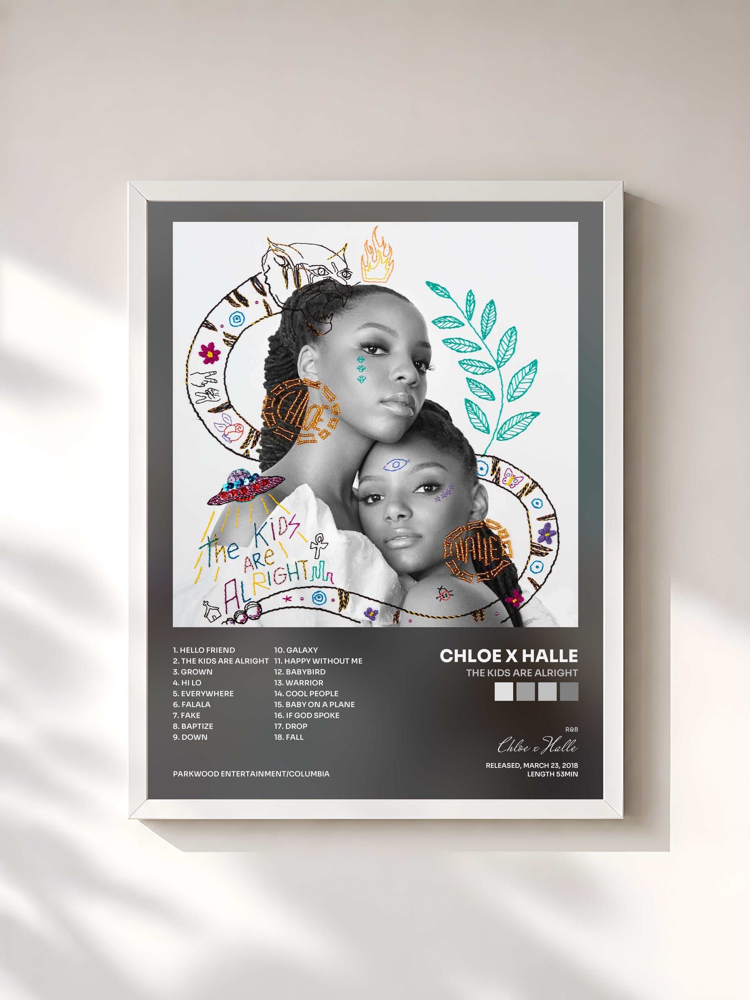 #blanc Tableau de l'album The Kids Are Alright de Chloe x Halle, cadre blanc, imprimé et encadré en France