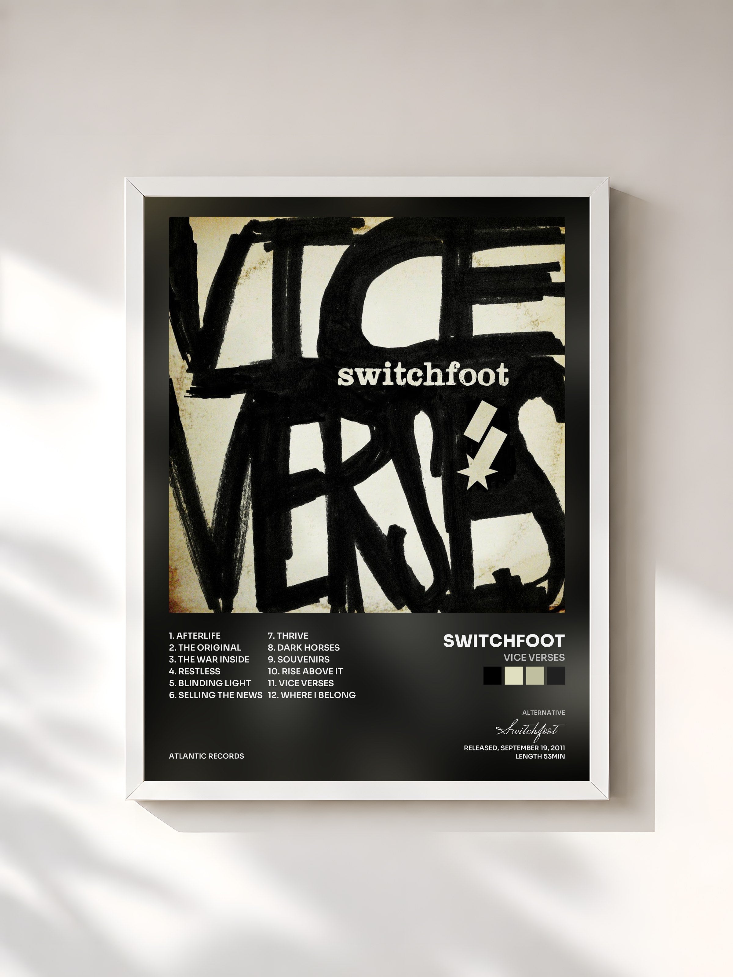 #blanc Tableau de l'album Vice Verses de Switchfoot, cadre blanc, imprimé et encadré en France