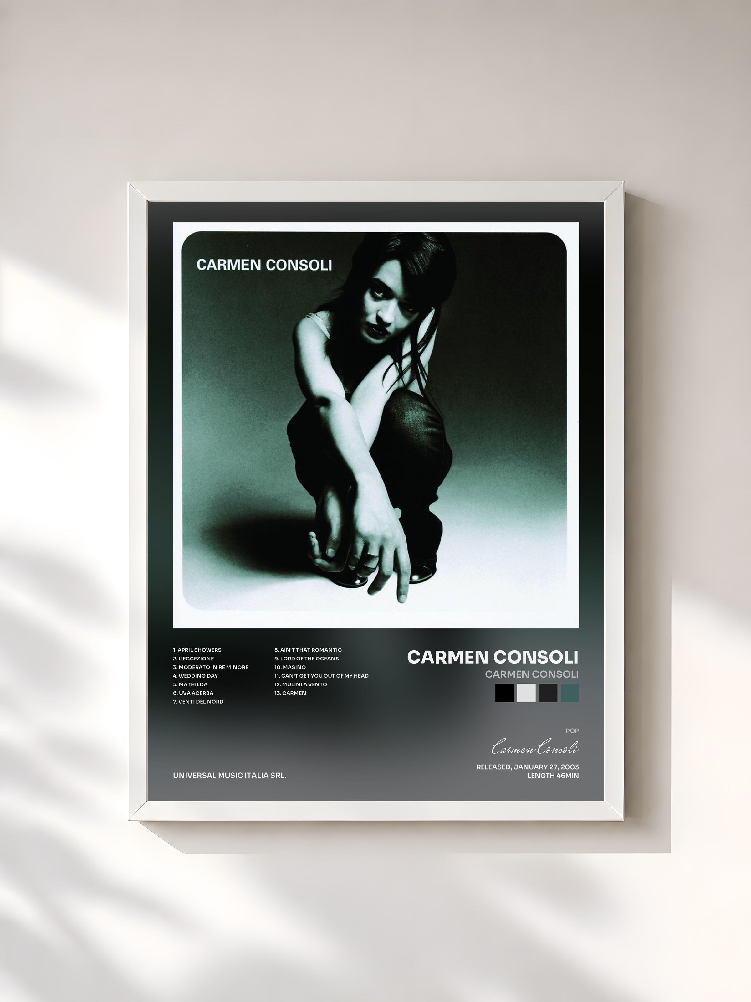 #blanc Tableau de l'album Carmen Consoli de Carmen Consoli, cadre blanc, imprimé et encadré en France