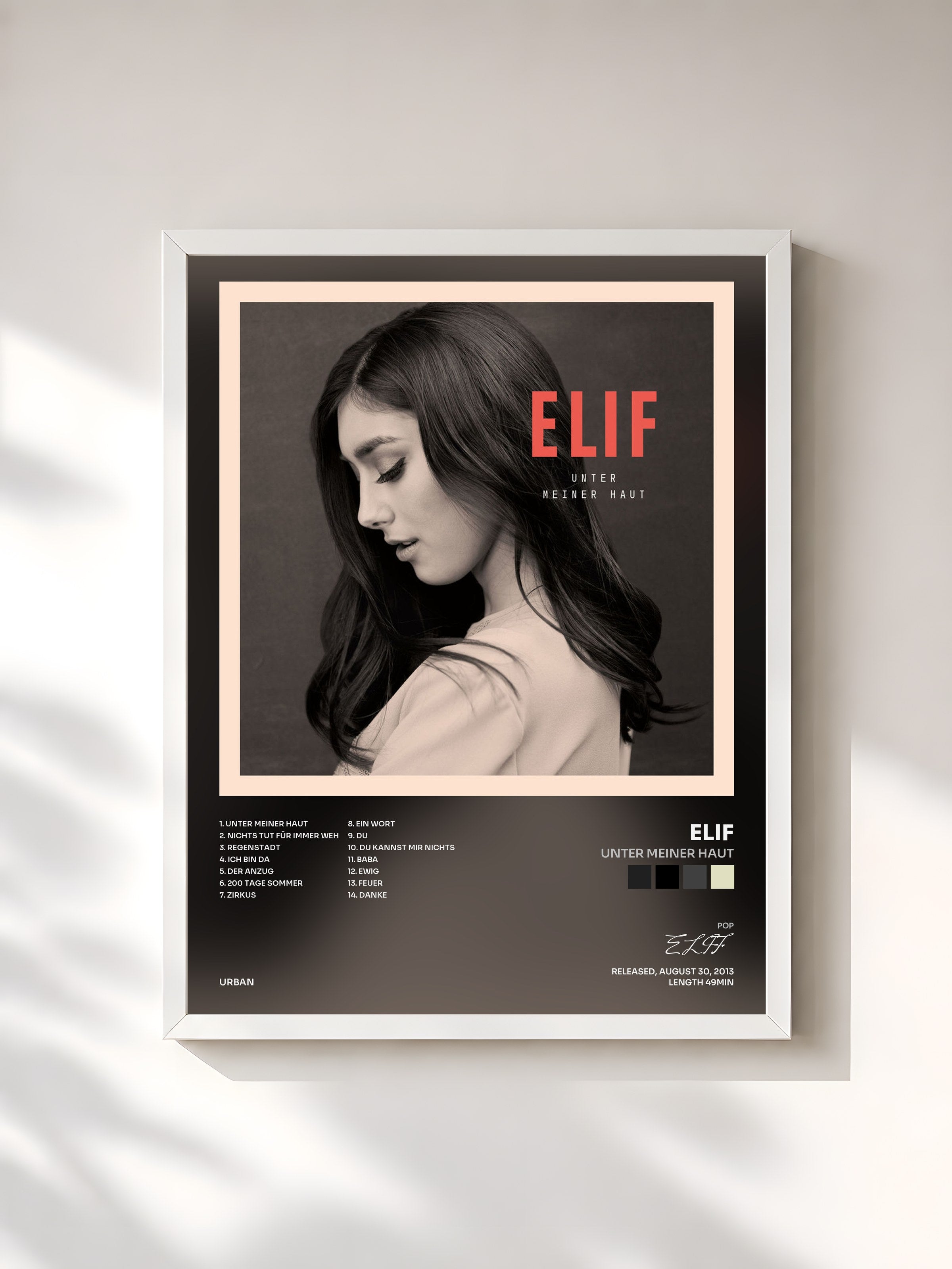 #blanc Tableau de l'album Unter meiner Haut de ELIF, cadre blanc, imprimé et encadré en France