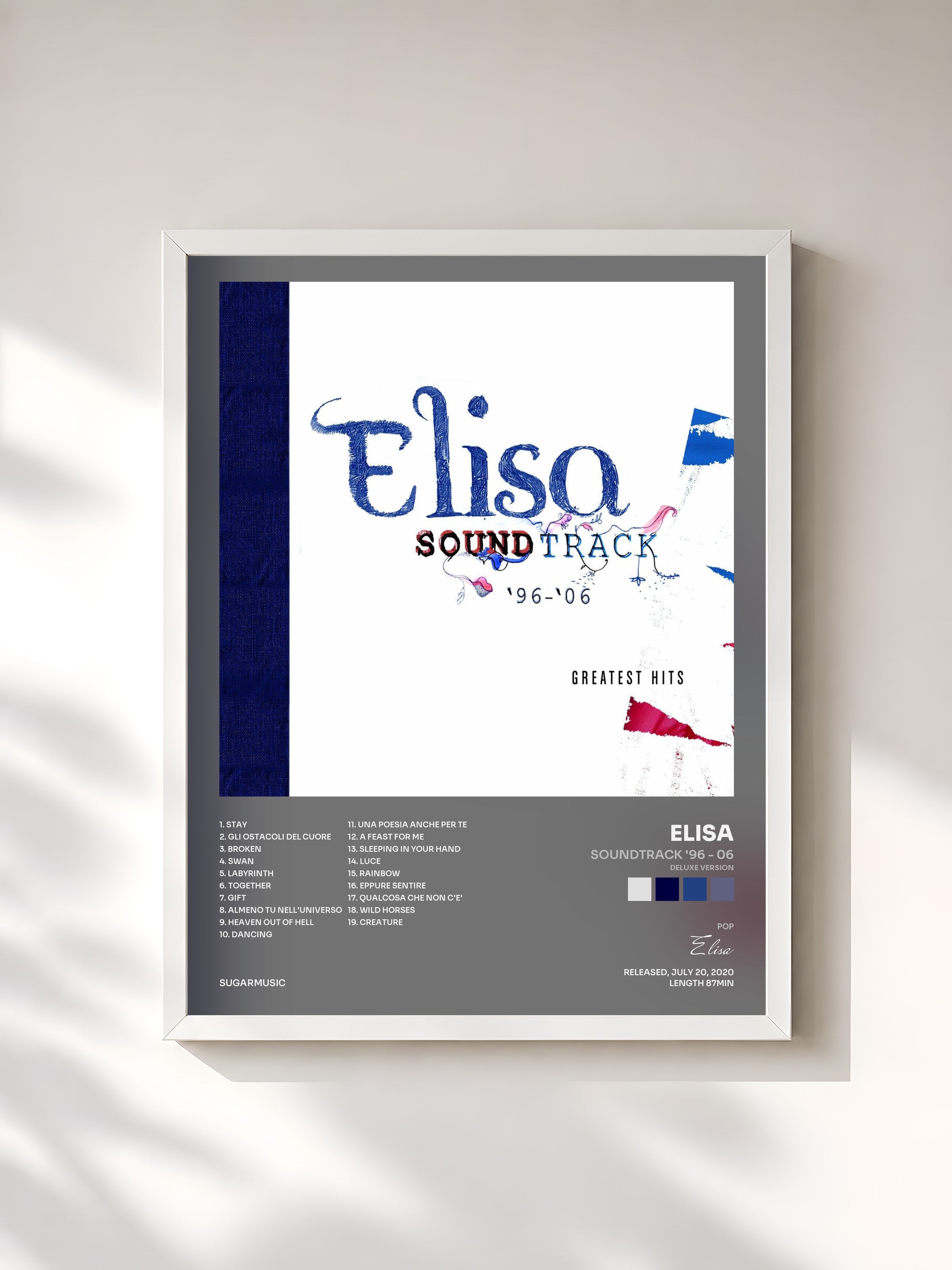 #blanc Tableau de l'album Soundtrack '96 - 06 (Deluxe Version) de Elisa, cadre blanc, imprimé et encadré en France