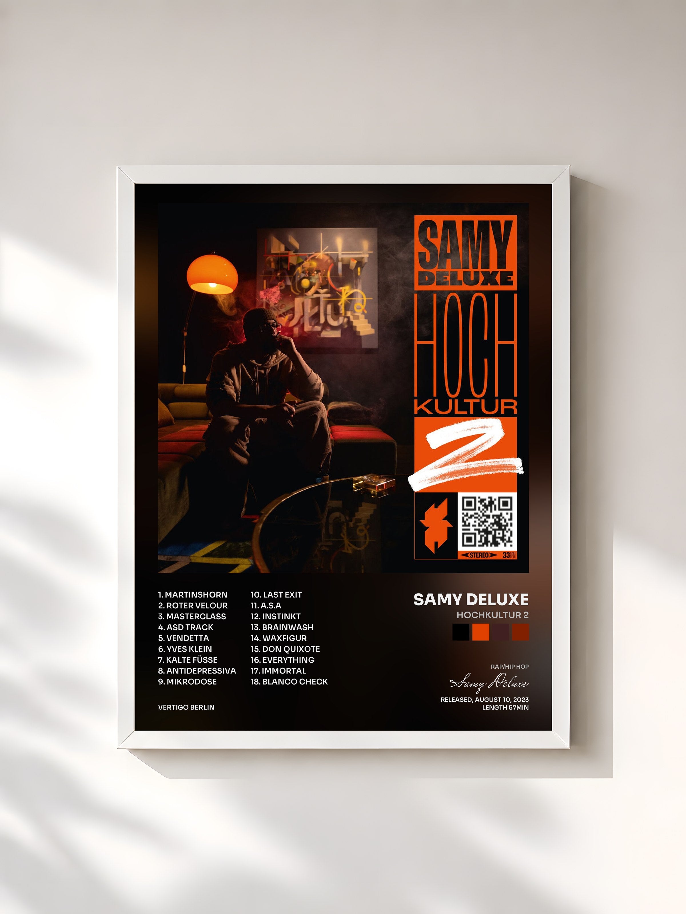 #blanc Tableau de l'album Hochkultur 2 de Samy Deluxe, cadre blanc, imprimé et encadré en France