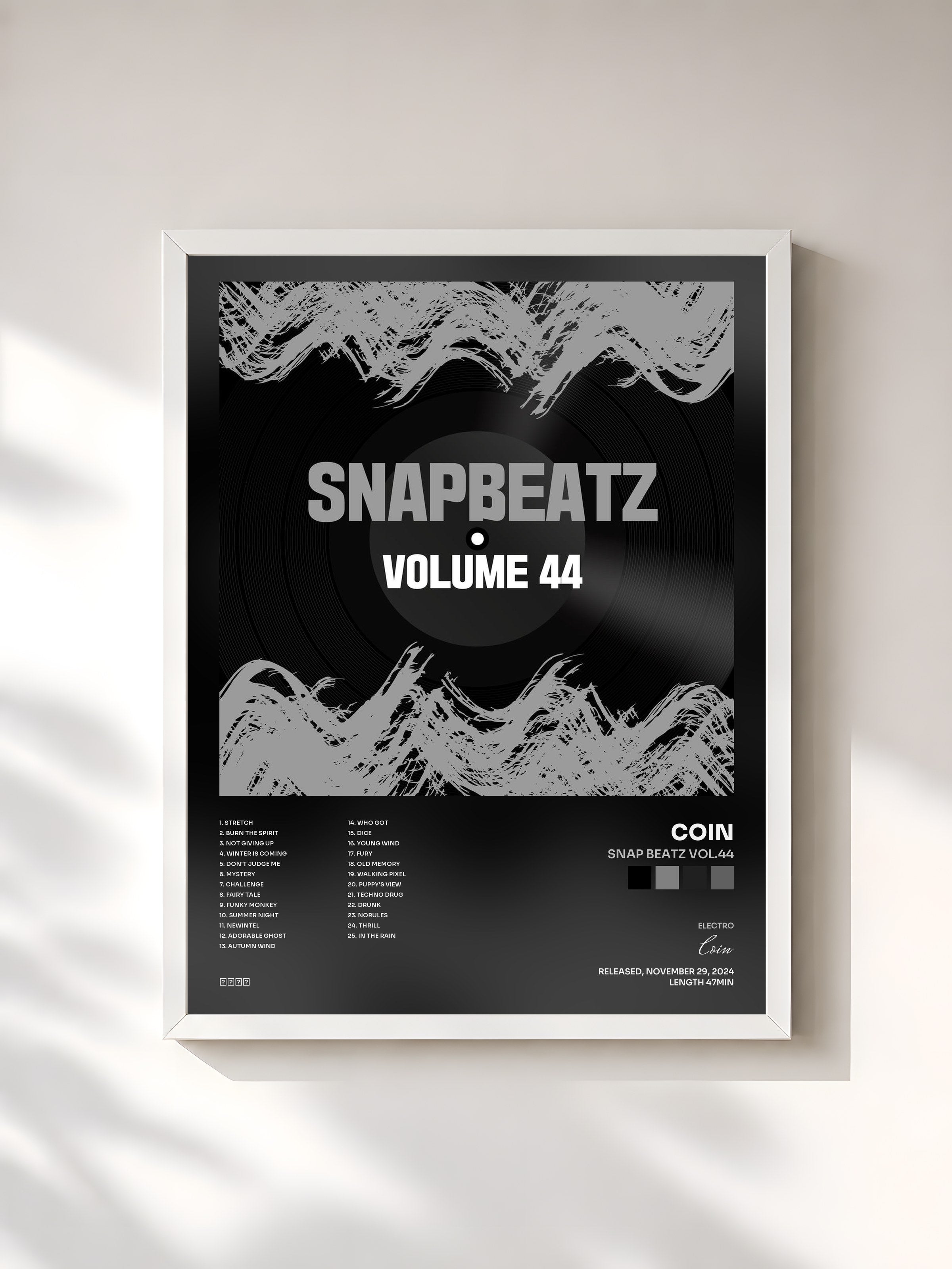 #blanc Tableau de l'album Snap Beatz Vol.44 de Coin, cadre blanc, imprimé et encadré en France