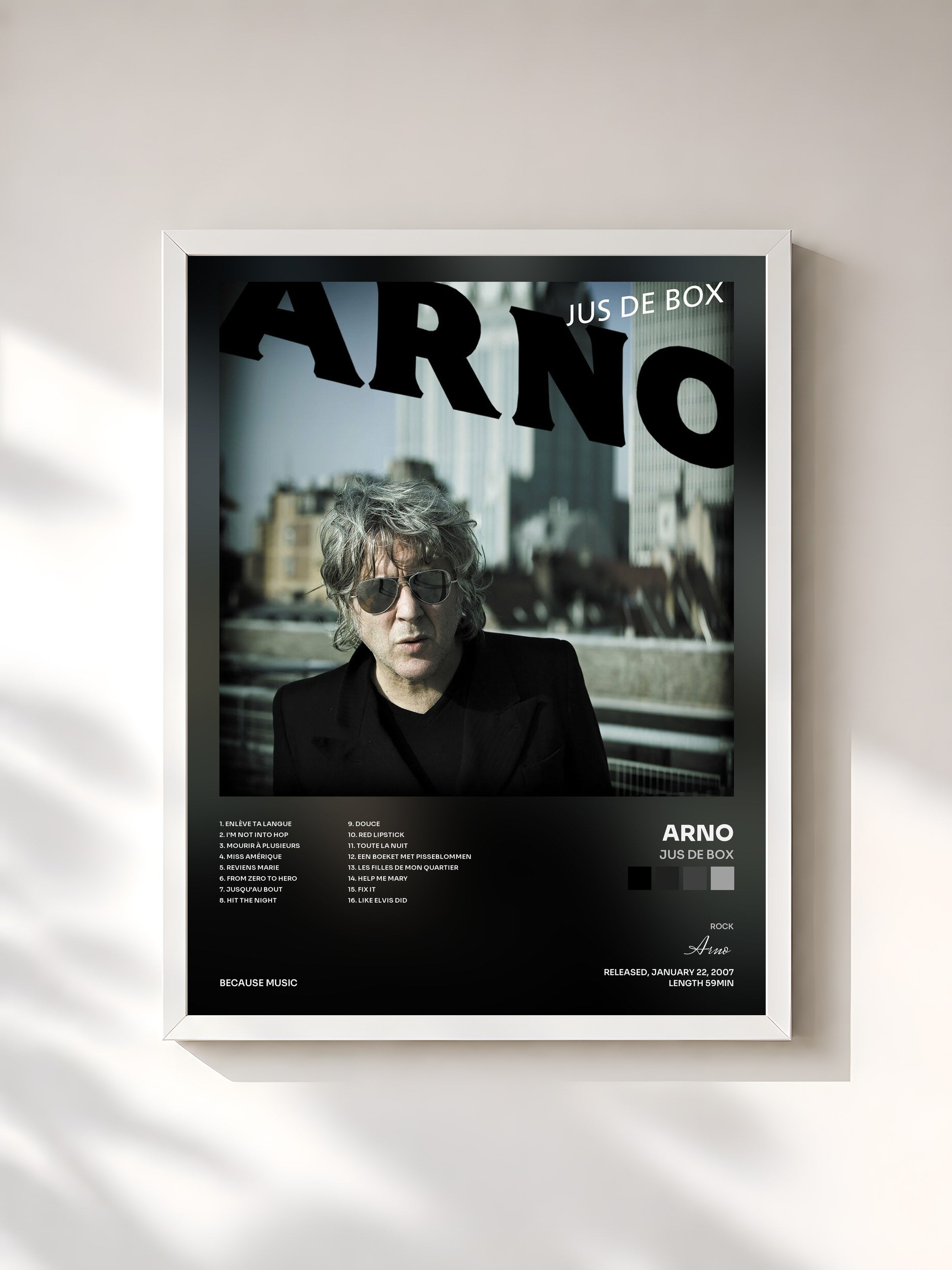 #blanc Tableau de l'album Jus de box de Arno, cadre blanc, imprimé et encadré en France