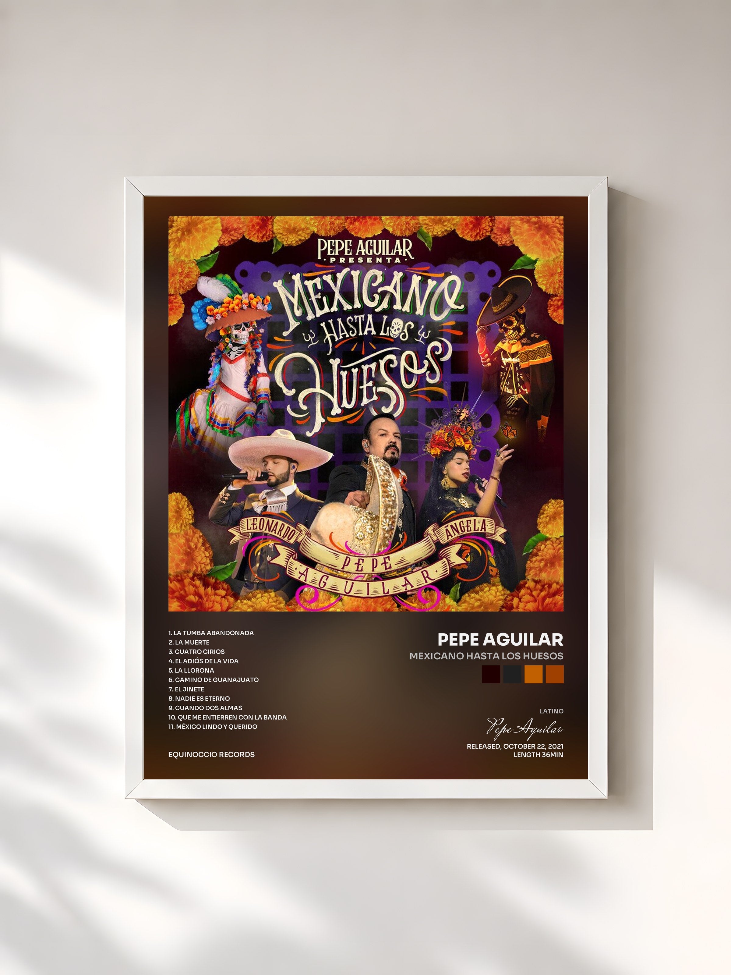 #blanc Tableau de l'album Mexicano Hasta los Huesos de Pepe Aguilar, cadre blanc, imprimé et encadré en France