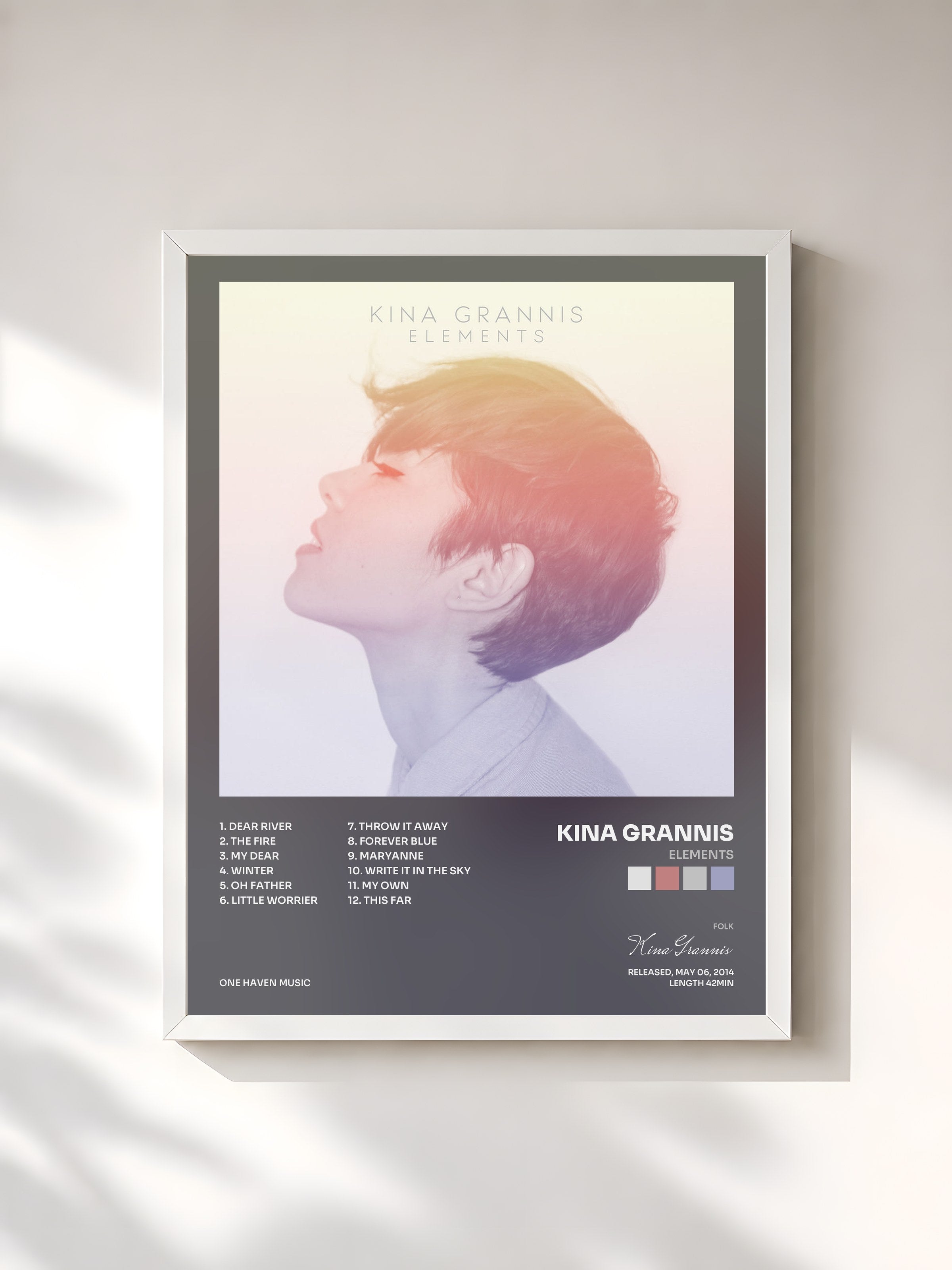 #blanc Tableau de l'album Elements de Kina Grannis, cadre blanc, imprimé et encadré en France