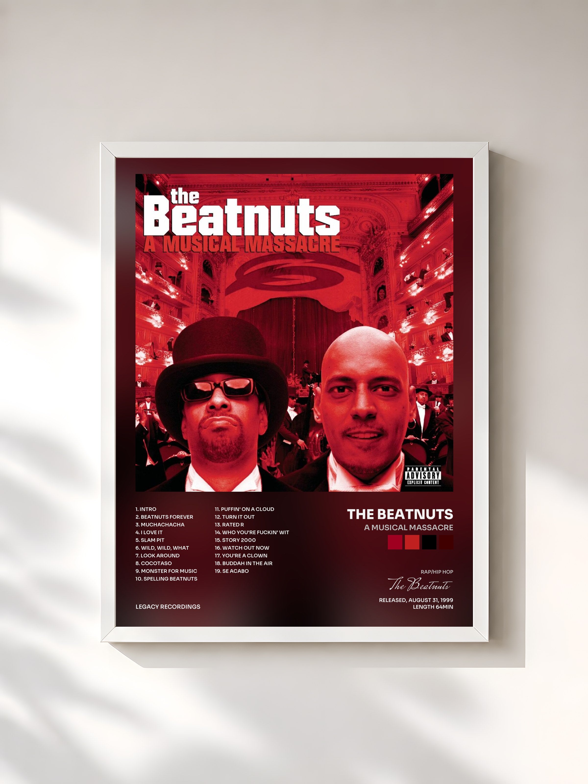 #blanc Tableau de l'album A Musical Massacre de The Beatnuts, cadre blanc, imprimé et encadré en France