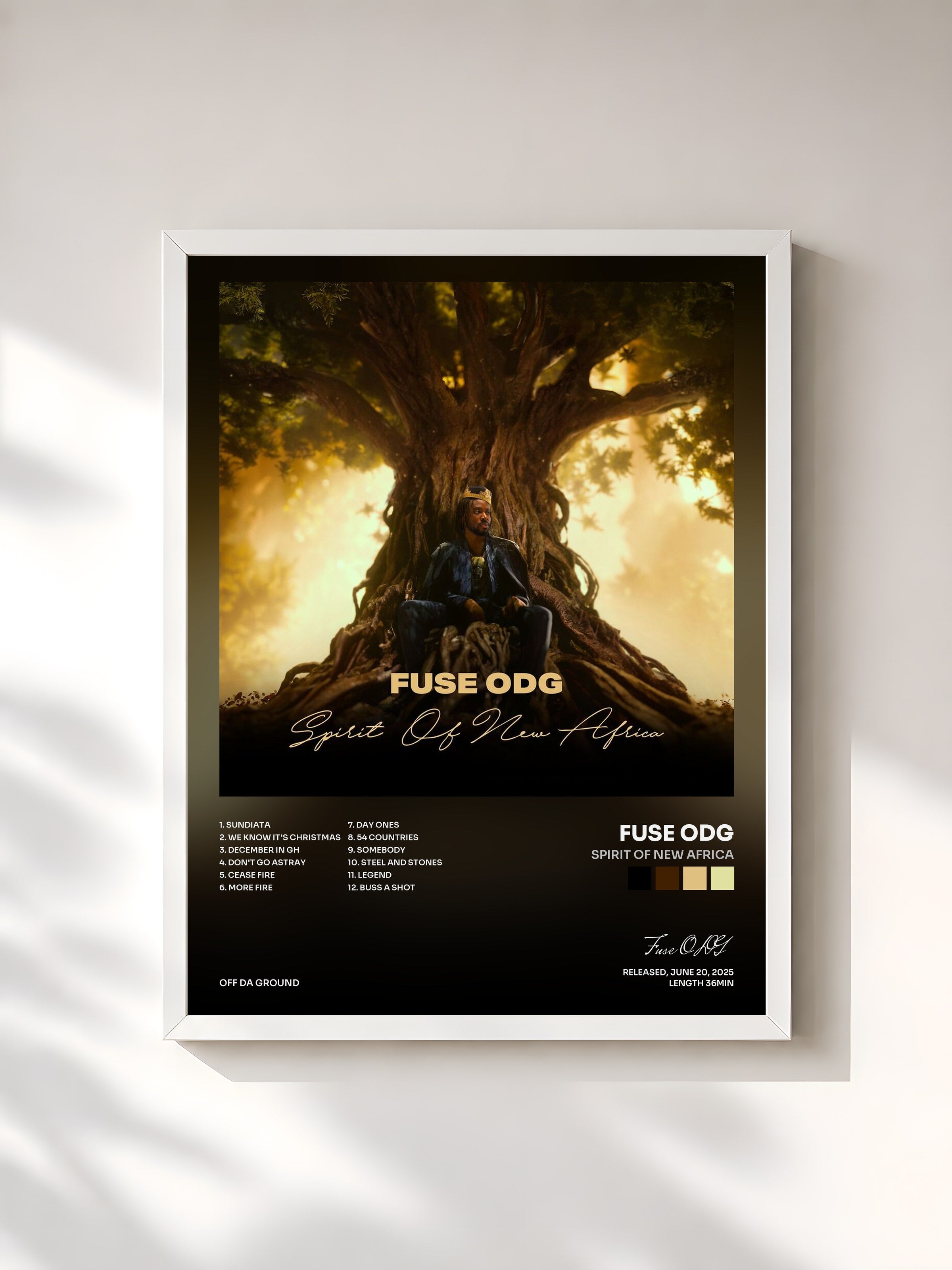 #blanc Tableau de l'album Spirit of New Africa de Fuse ODG, cadre blanc, imprimé et encadré en France