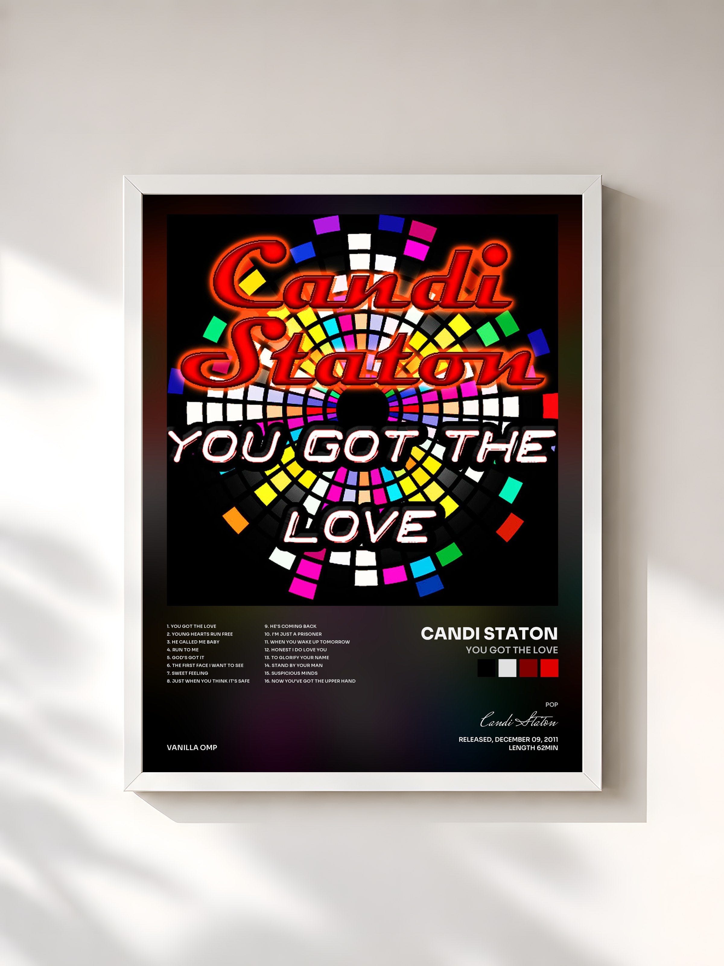 #blanc Tableau de l'album You Got the Love de Candi Staton, cadre blanc, imprimé et encadré en France
