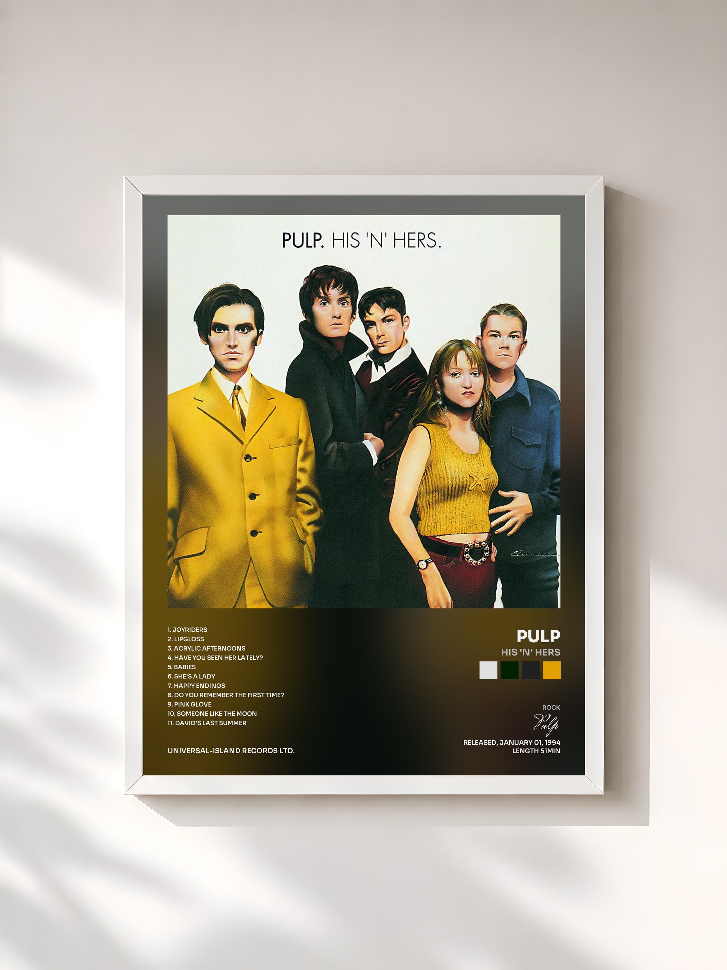 #blanc Tableau de l'album His 'N' Hers de Pulp, cadre blanc, imprimé et encadré en France