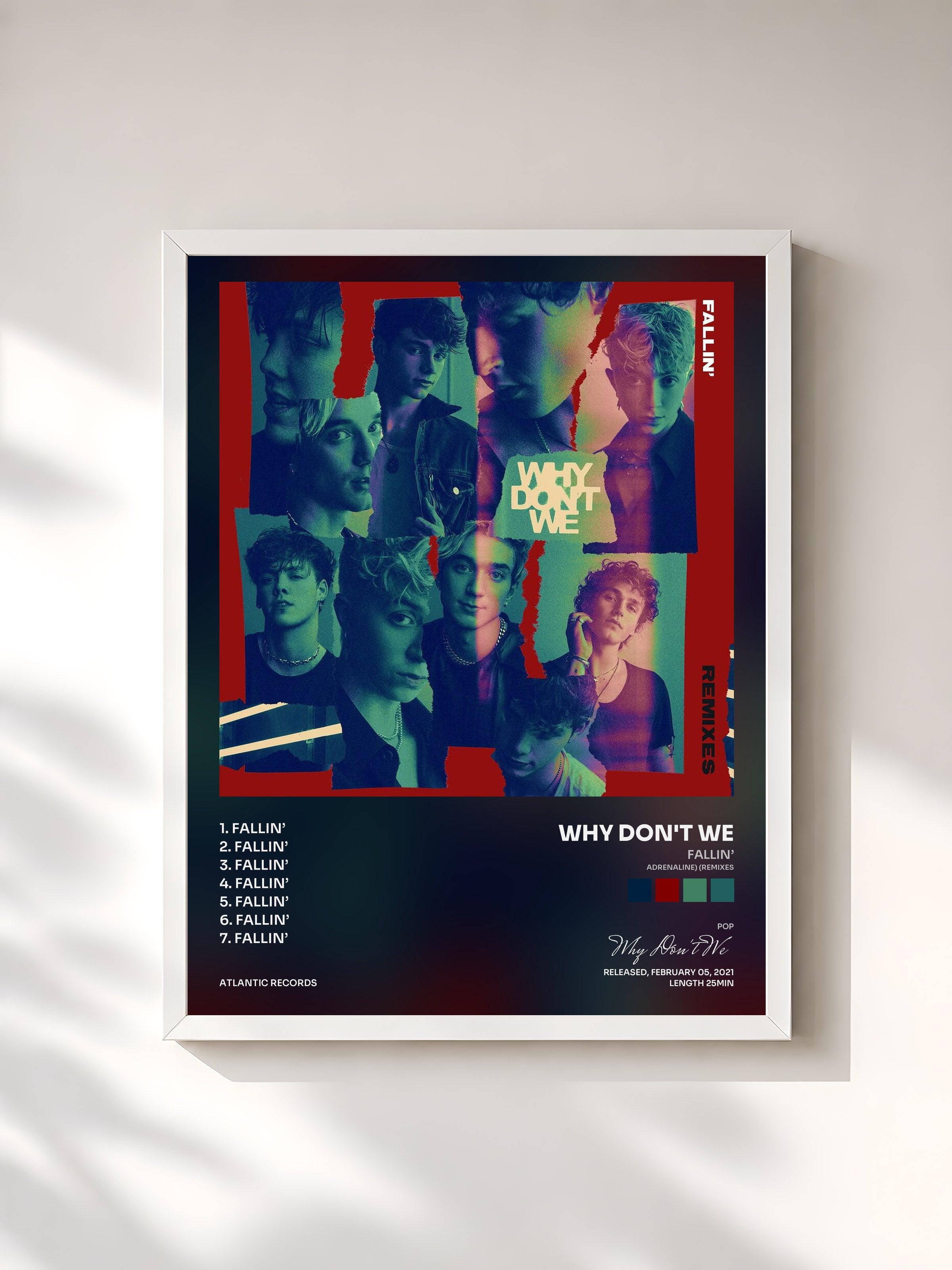 #blanc Tableau de l'album Fallin’ (Adrenaline) (Remixes) de Why Don't We, cadre blanc, imprimé et encadré en France